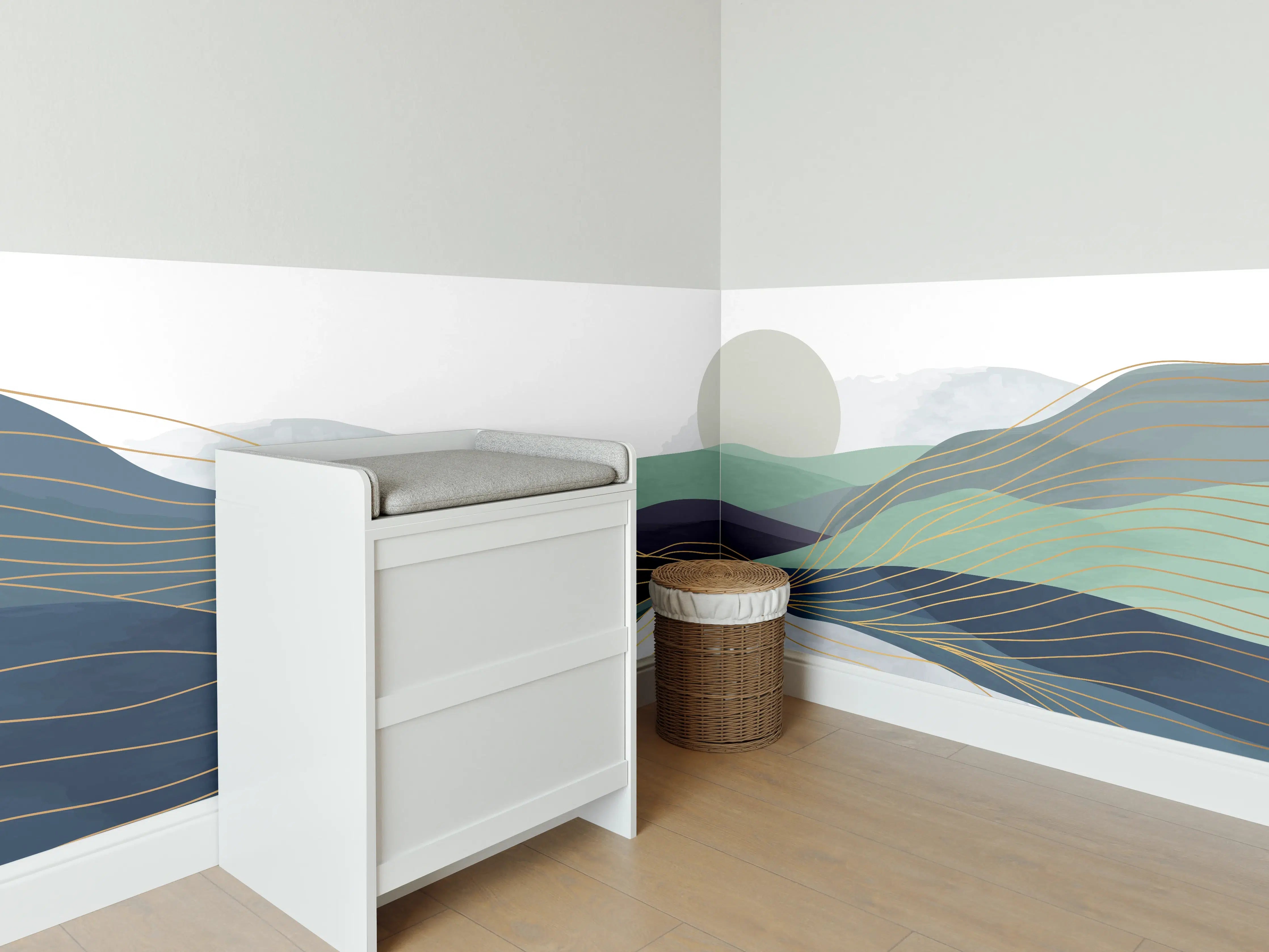 Babyzimmer Wandgestaltung - Abstrakte Hügellandschaft in Pastell