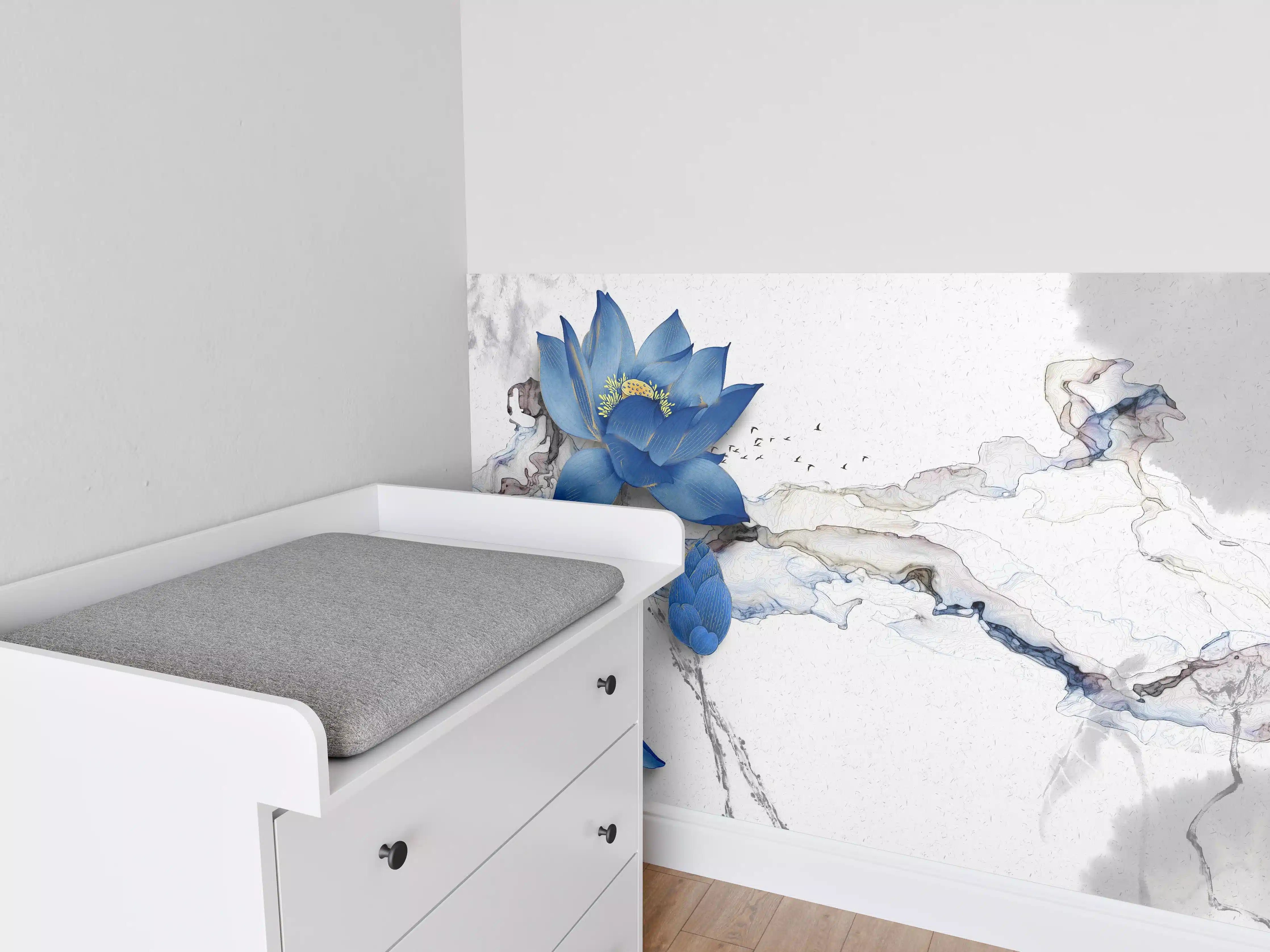 Babyzimmer Wandgestaltung - Abstrakte Illustration blauer Blume