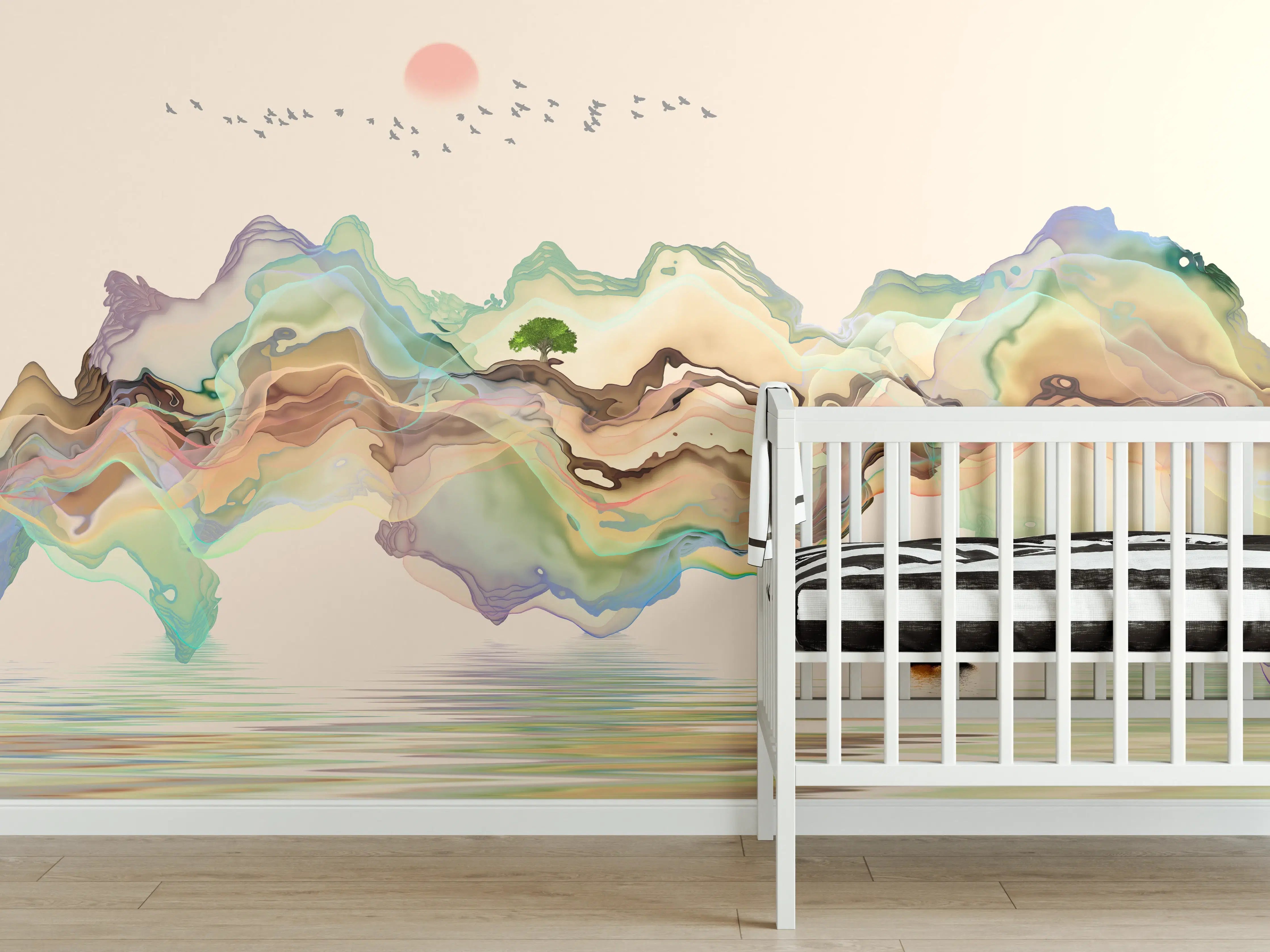 Babyzimmer Wandgestaltung - Abstrakte Landschafts Illustration