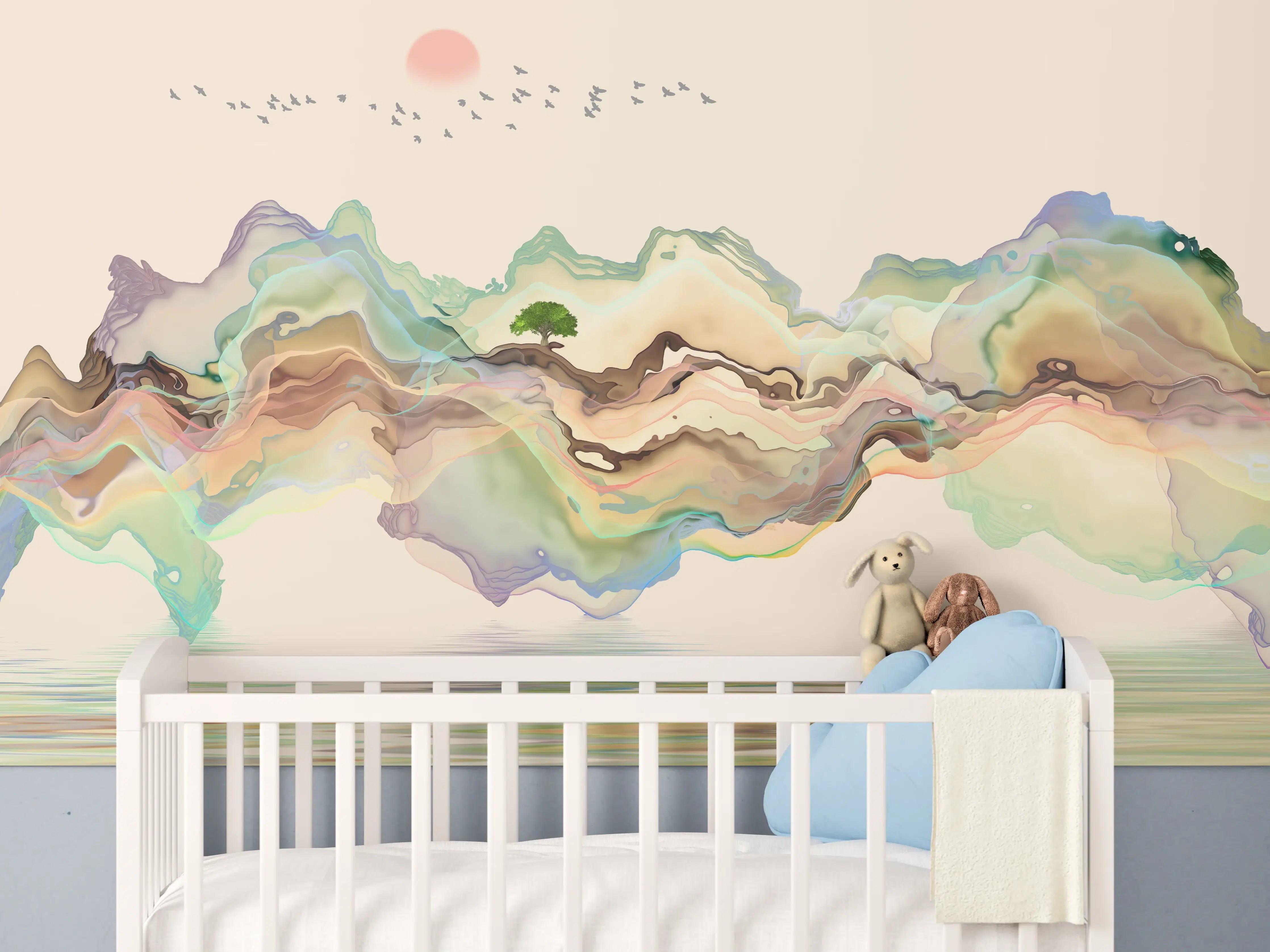 Babyzimmer Wandgestaltung - Abstrakte Landschafts Illustration