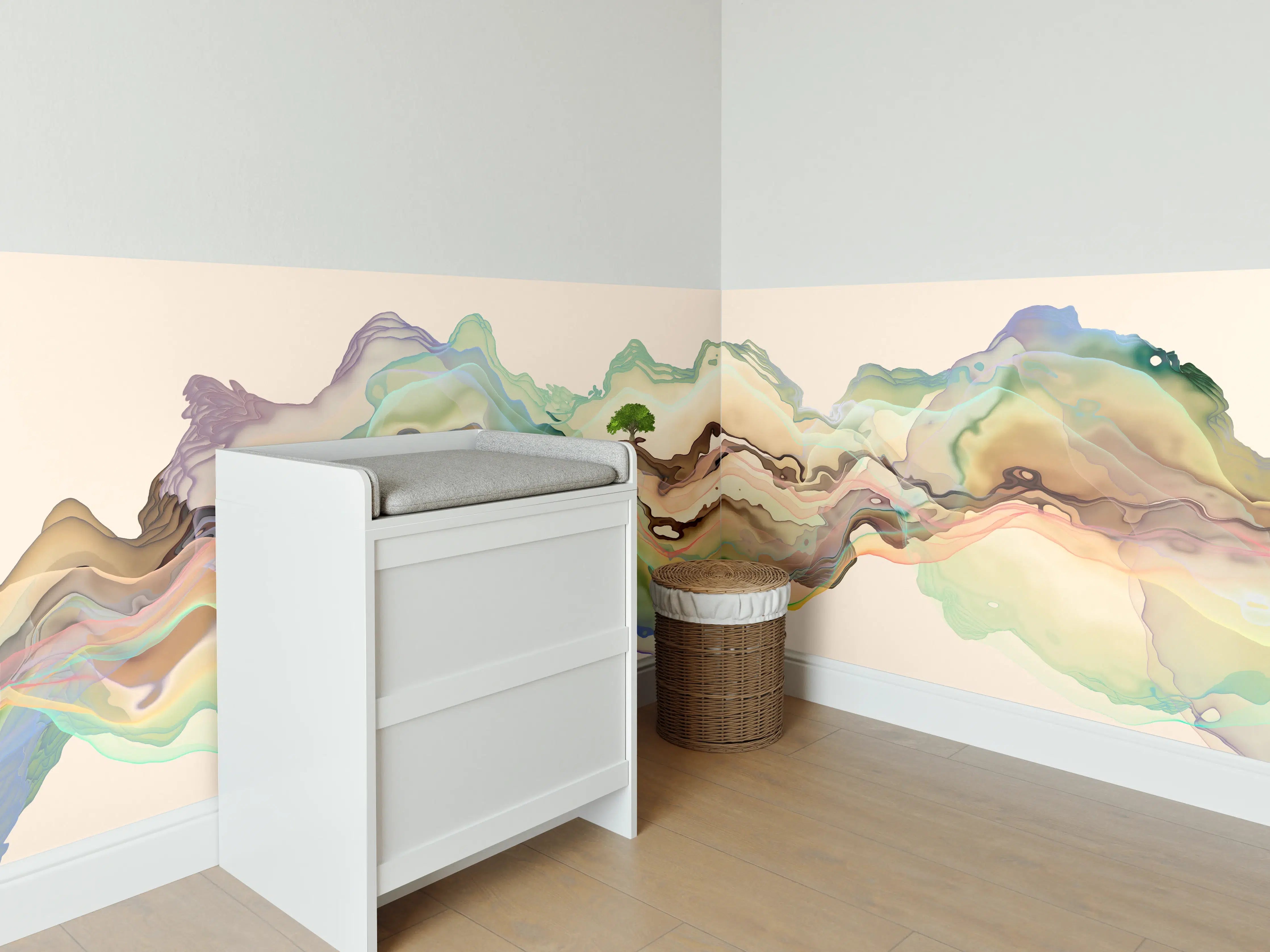 Babyzimmer Wandgestaltung - Abstrakte Landschafts Illustration