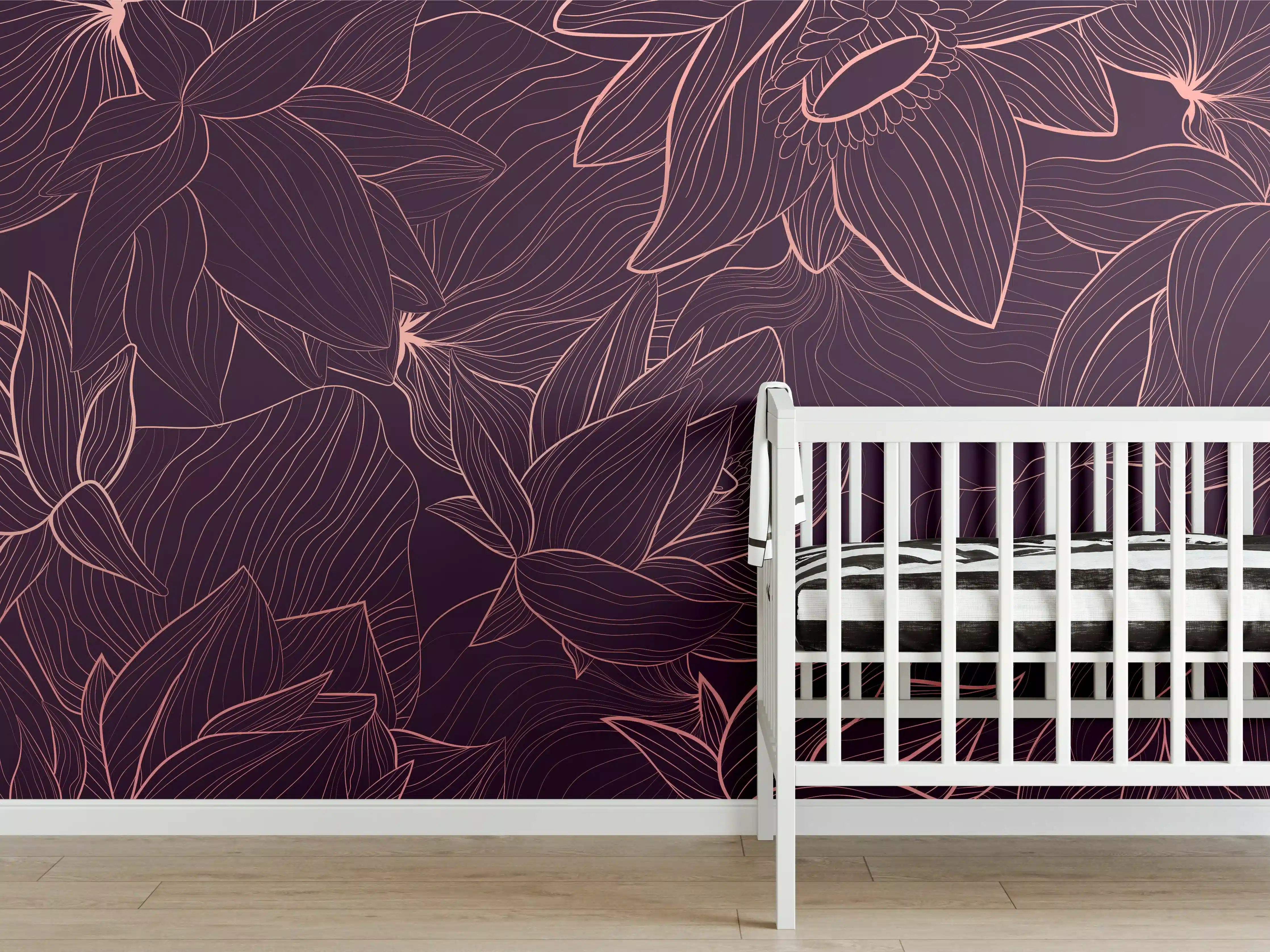 Babyzimmer Wandgestaltung - Abstrakte Lila Blumenlinien