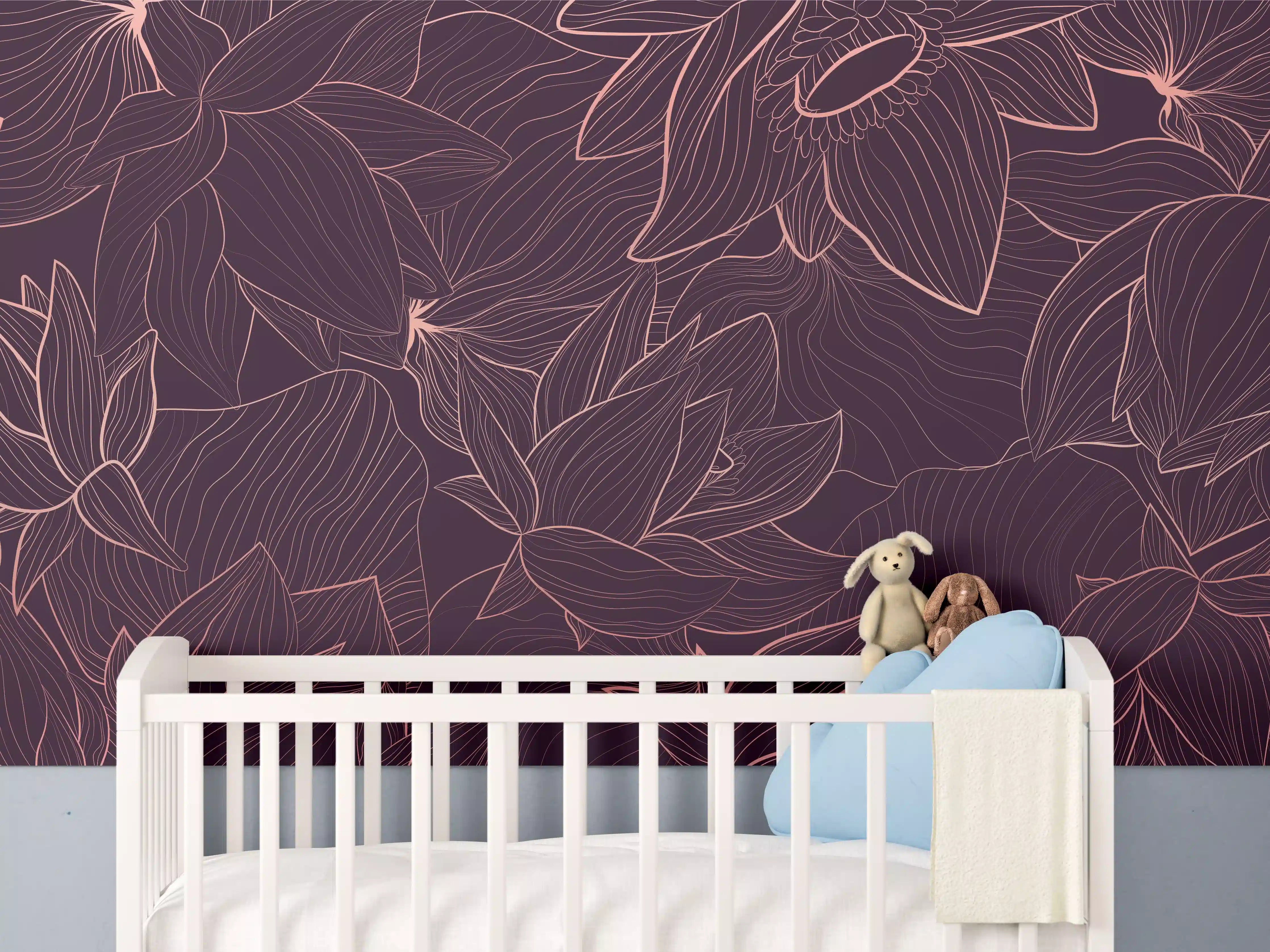 Babyzimmer Wandgestaltung - Abstrakte Lila Blumenlinien