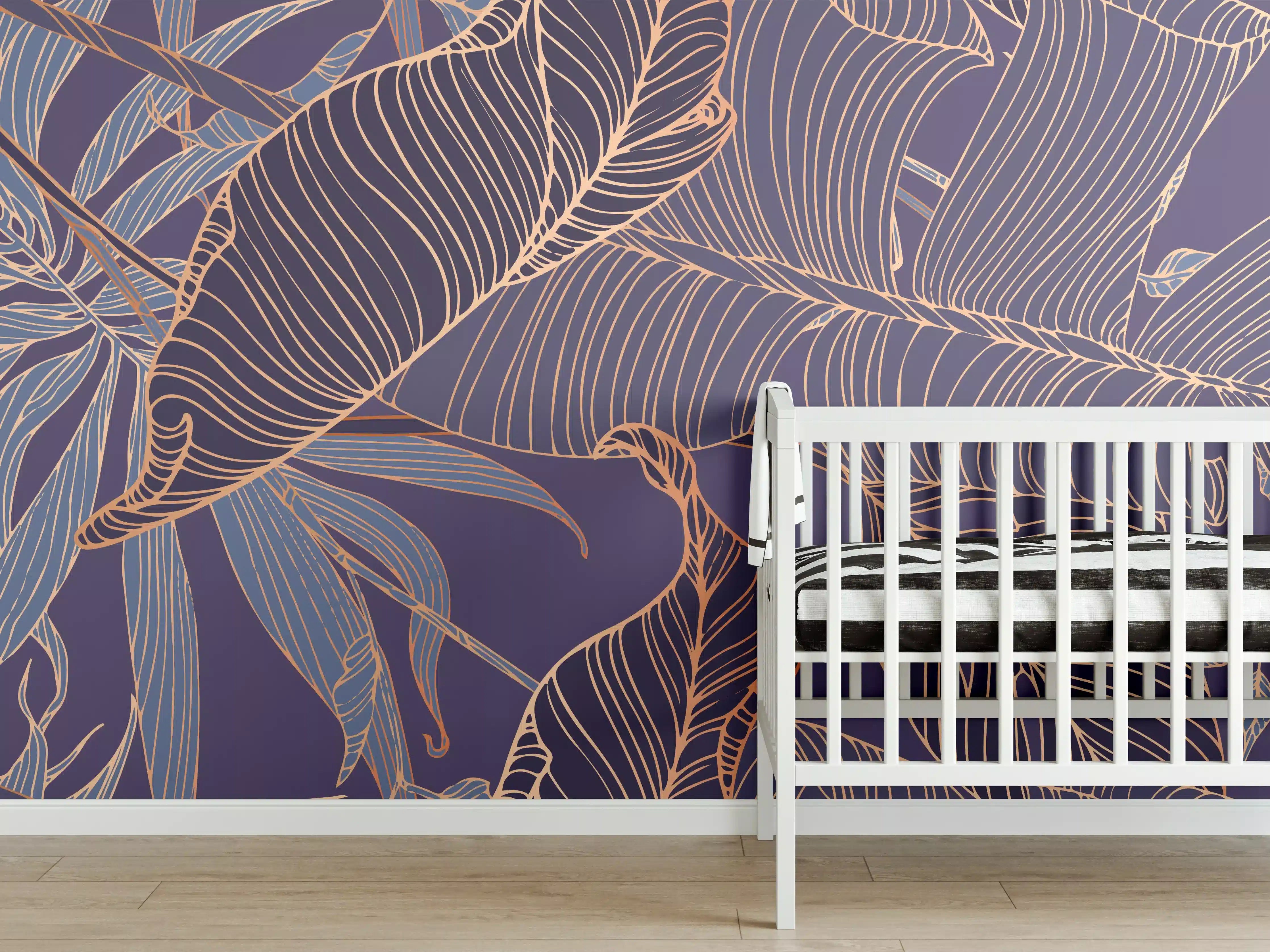 Babyzimmer Wandgestaltung - Abstrakte Lila-Goldene Blattmuster