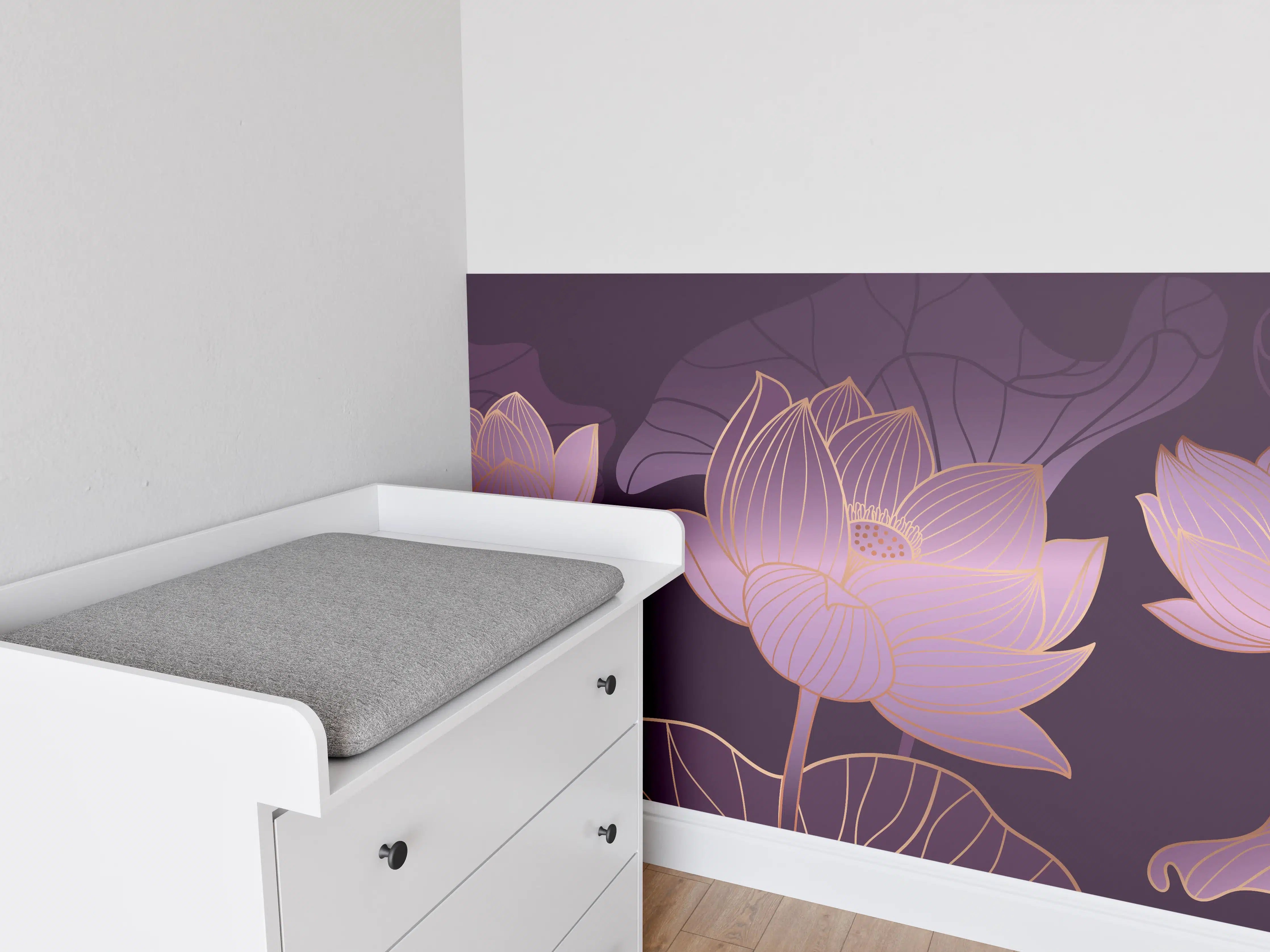 Babyzimmer Wandgestaltung - Abstrakte Lila Lotus Illustration