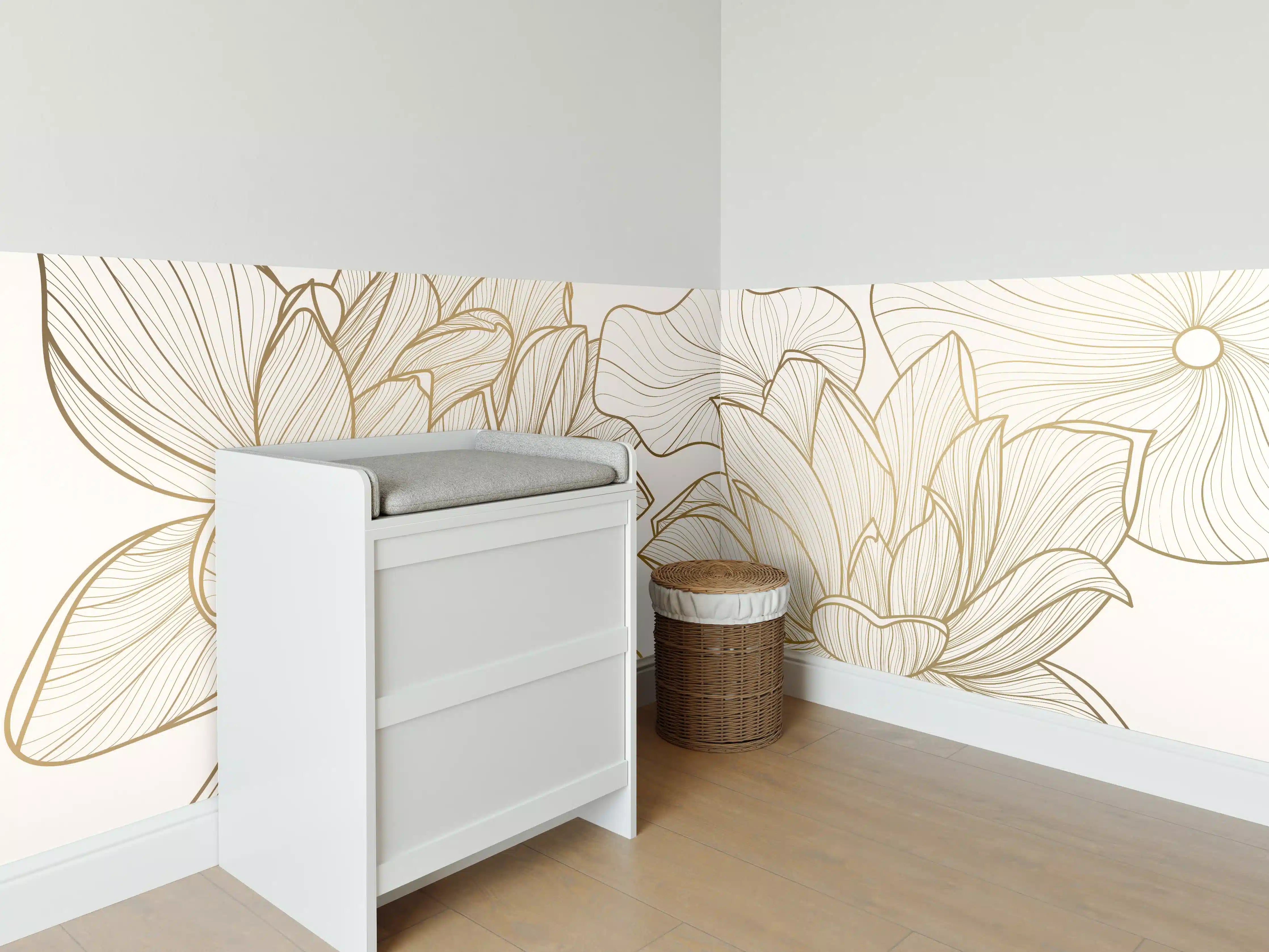 Babyzimmer Wandgestaltung - Abstrakte Linien Blumenillustration