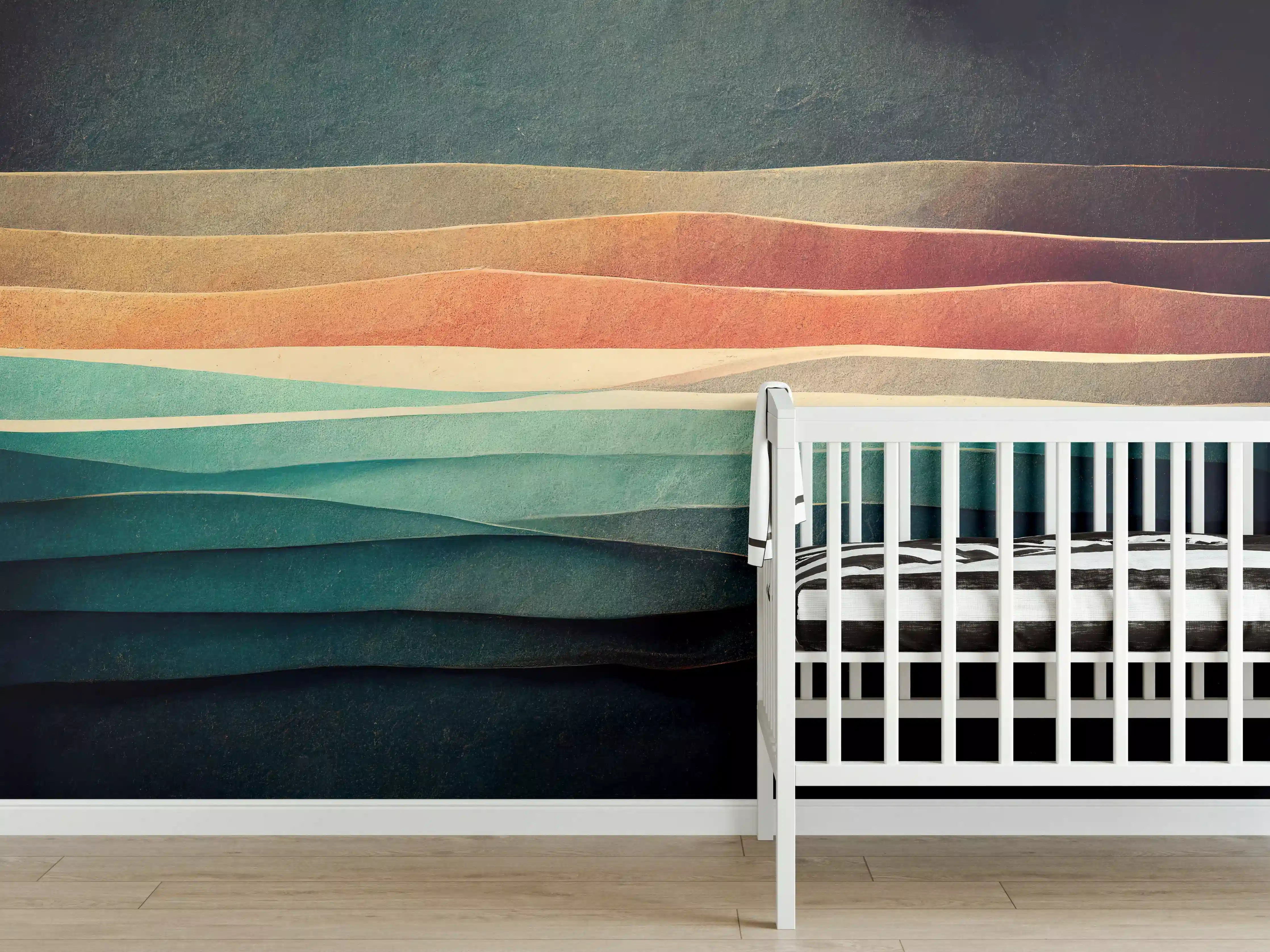 Babyzimmer Wandgestaltung - Abstrakte Linien Farbspiel Tapete
