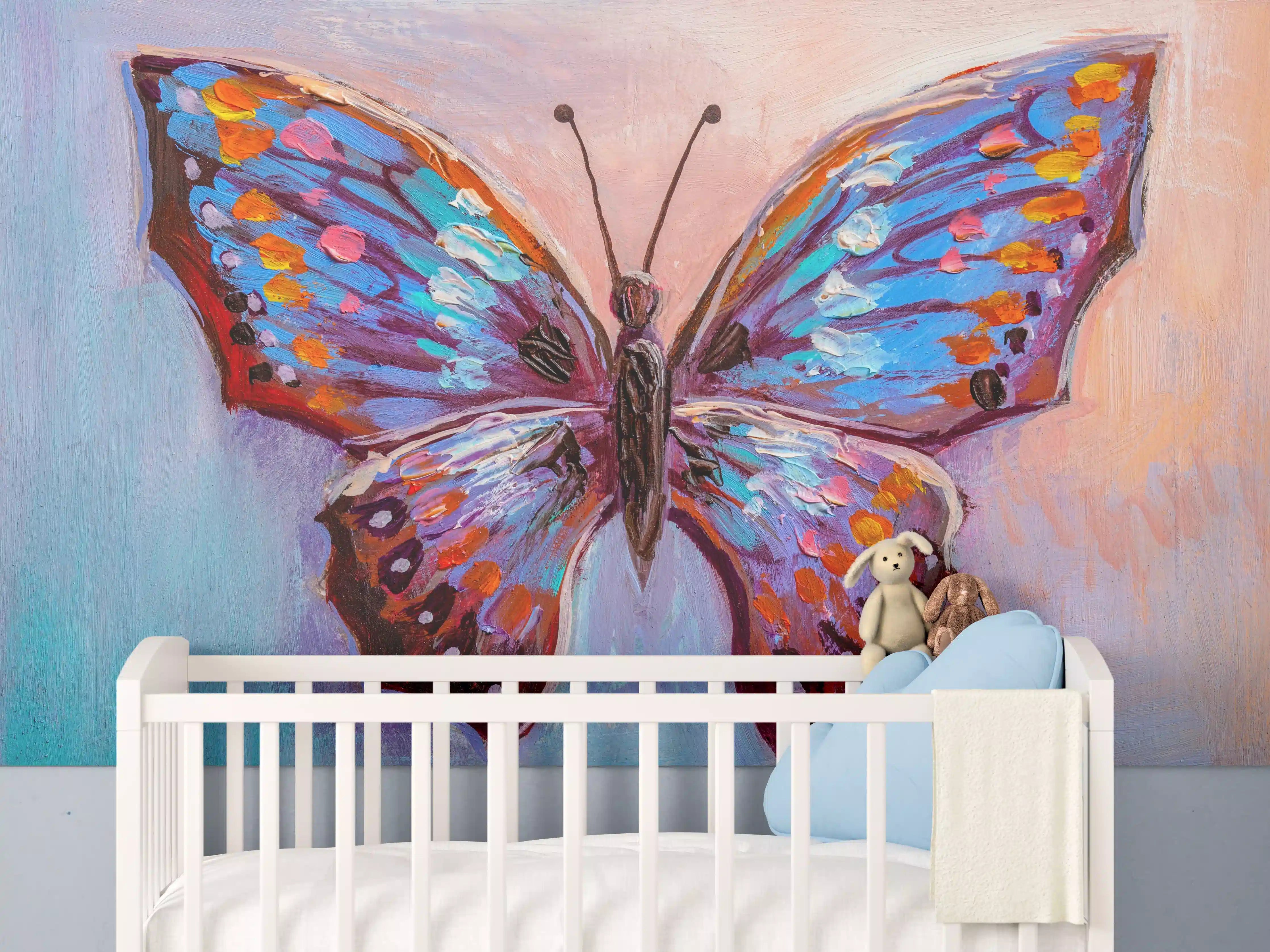 Babyzimmer Wandgestaltung - Abstrakte Malerei bunter Schmetterling