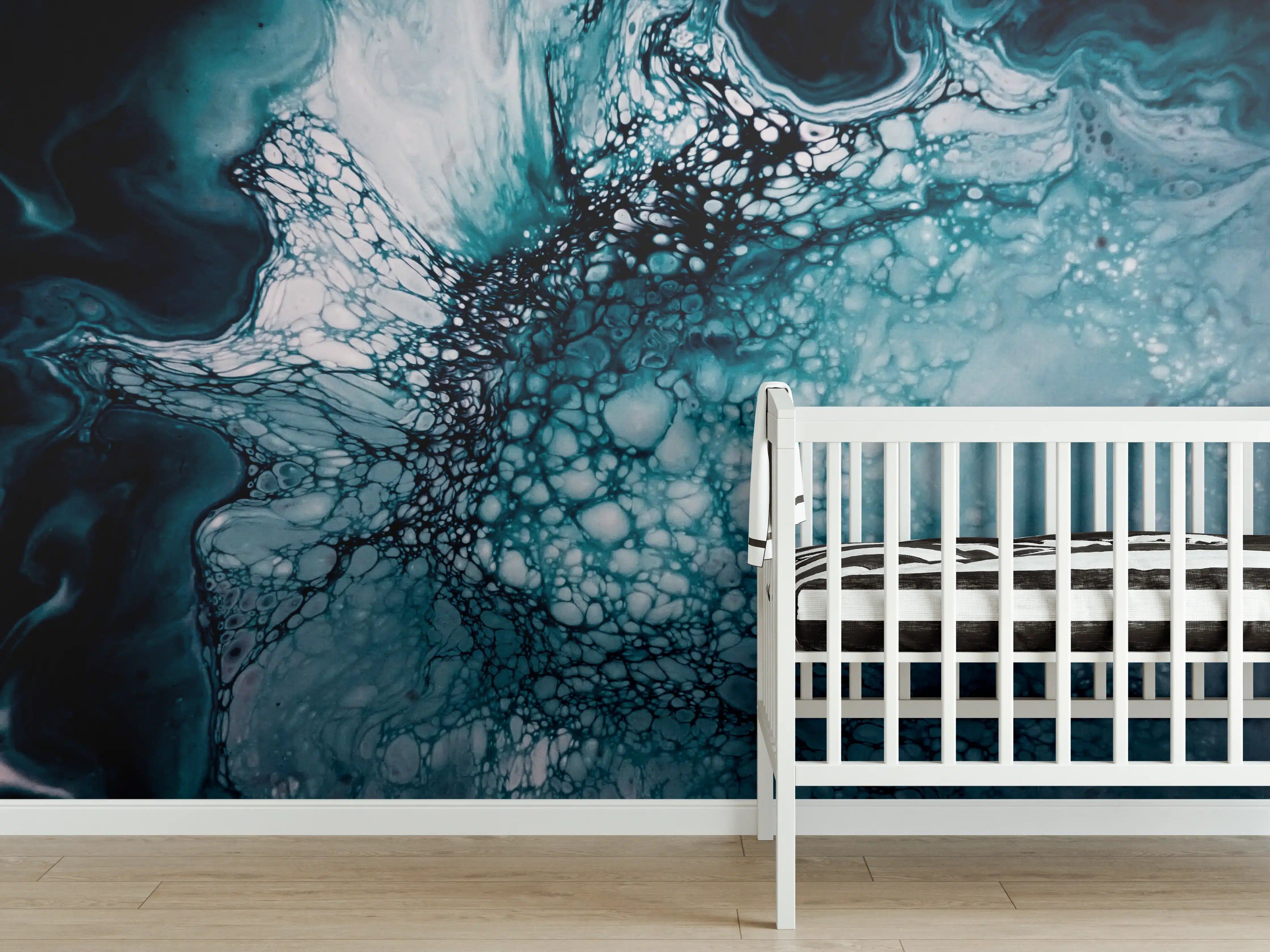 Babyzimmer Wandgestaltung - Abstrakte Marmor-Malerei Blautöne