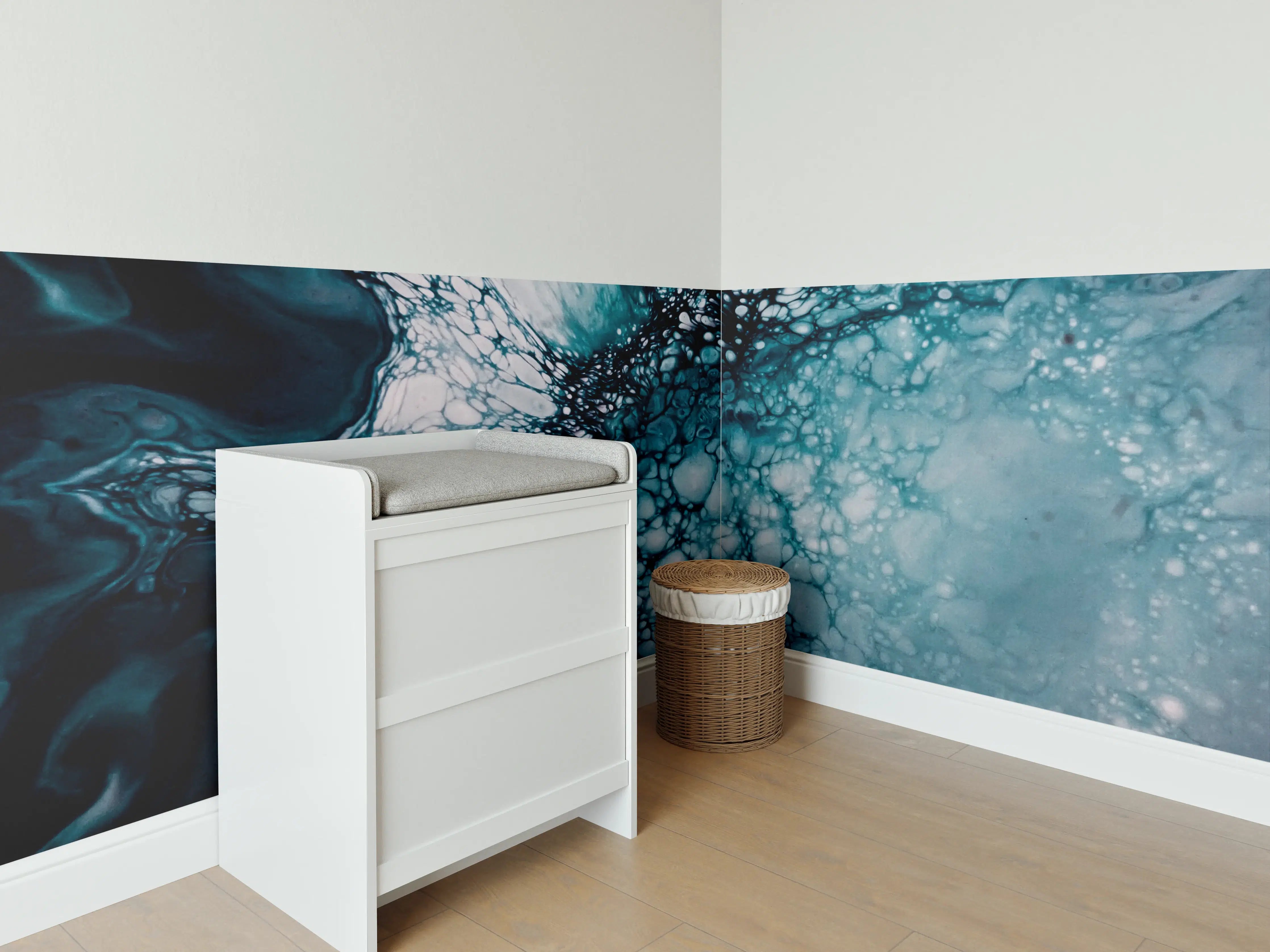 Babyzimmer Wandgestaltung - Abstrakte Marmor-Malerei Blautöne