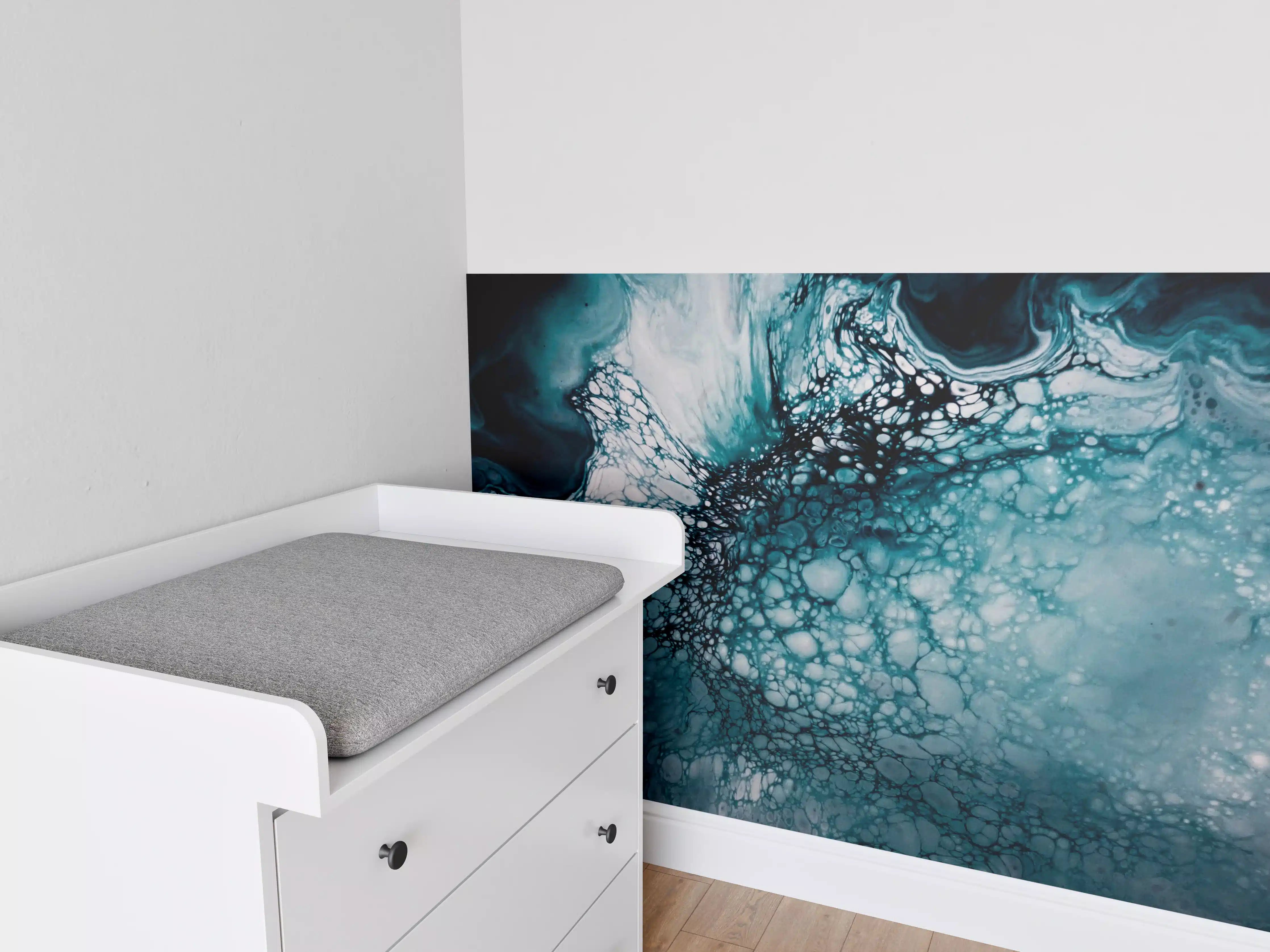 Babyzimmer Wandgestaltung - Abstrakte Marmor-Malerei Blautöne