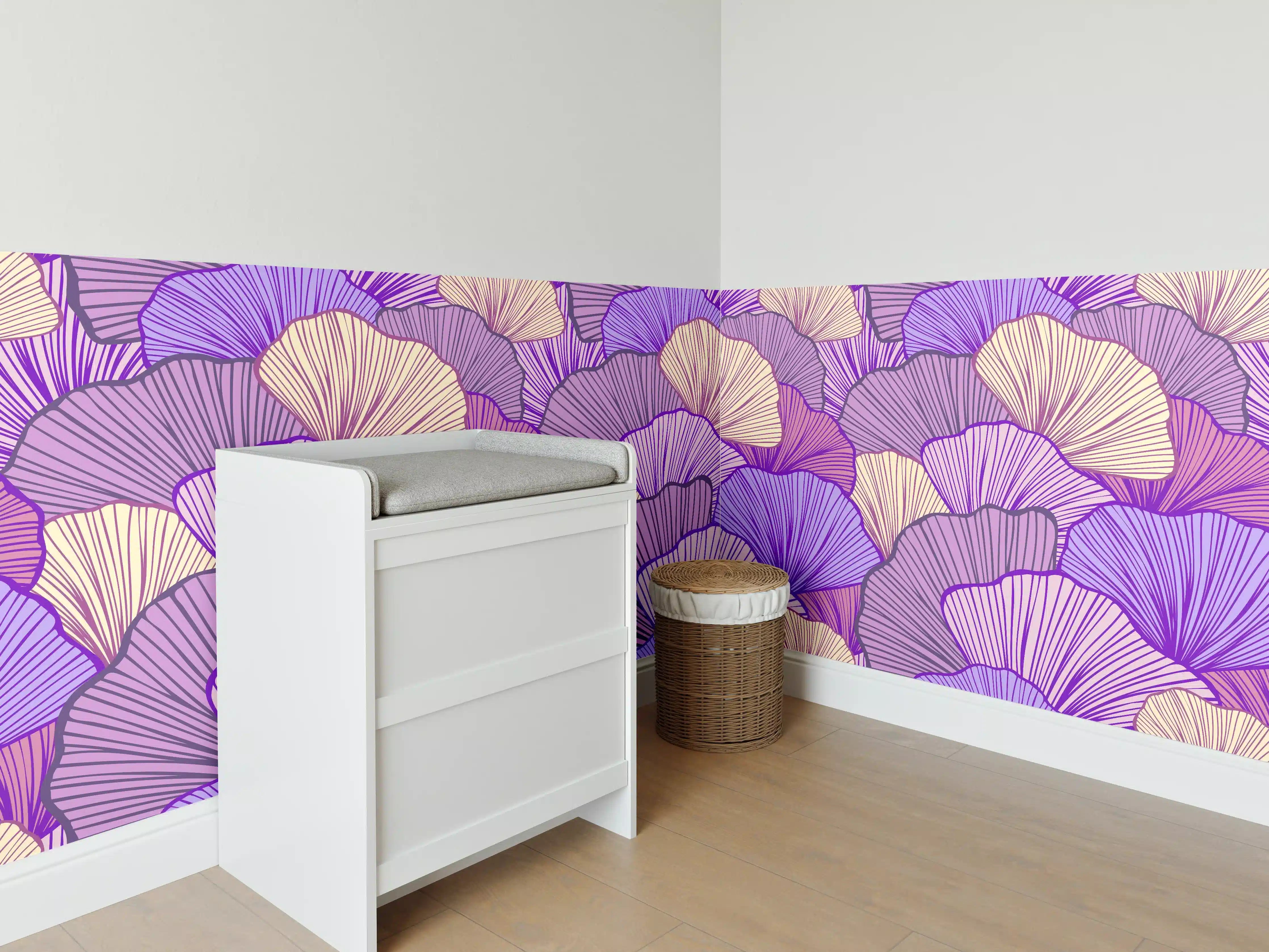 Babyzimmer Wandgestaltung - Abstrakte Muscheln in Lila