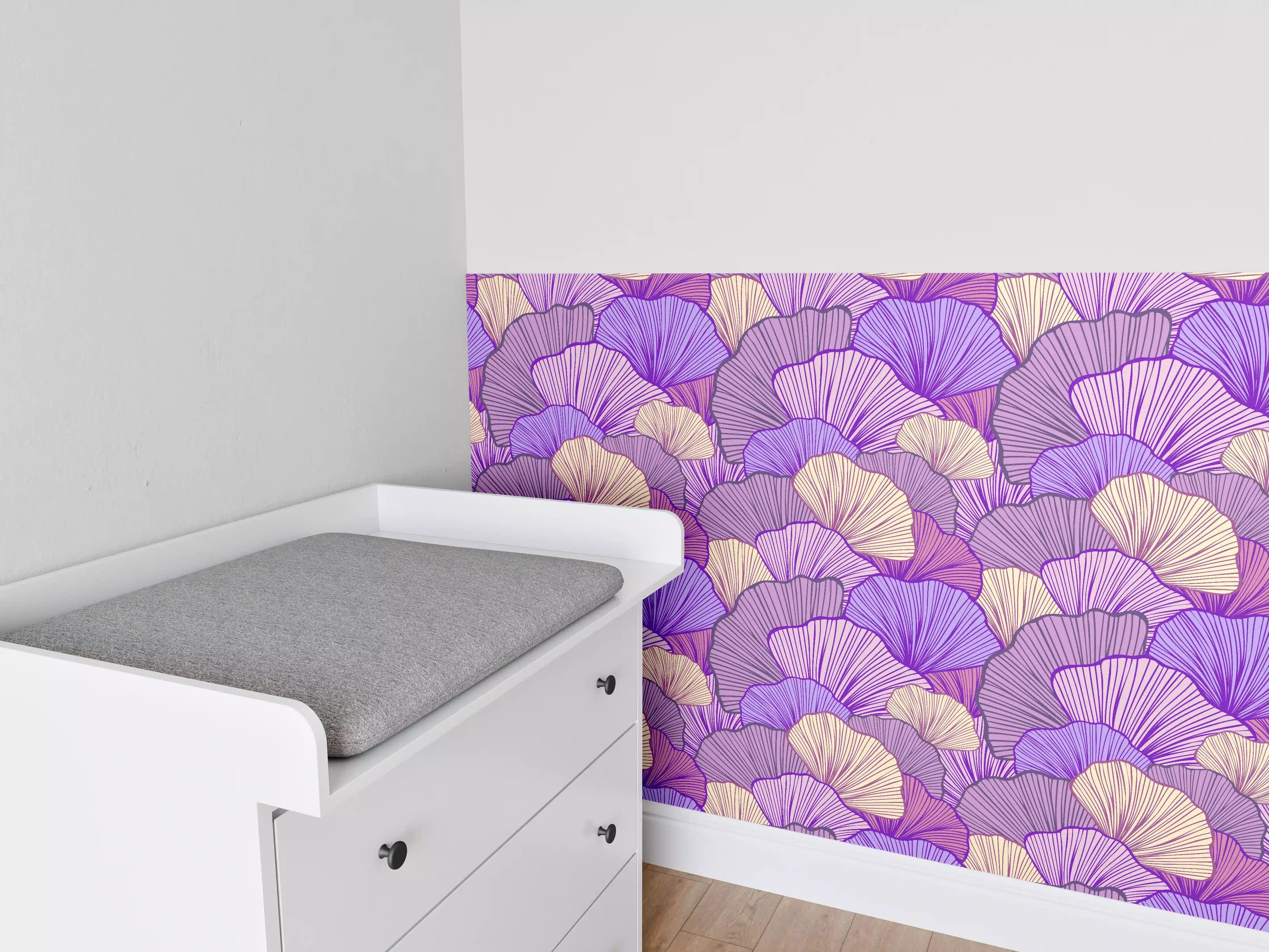 Babyzimmer Wandgestaltung - Abstrakte Muscheln in Lila