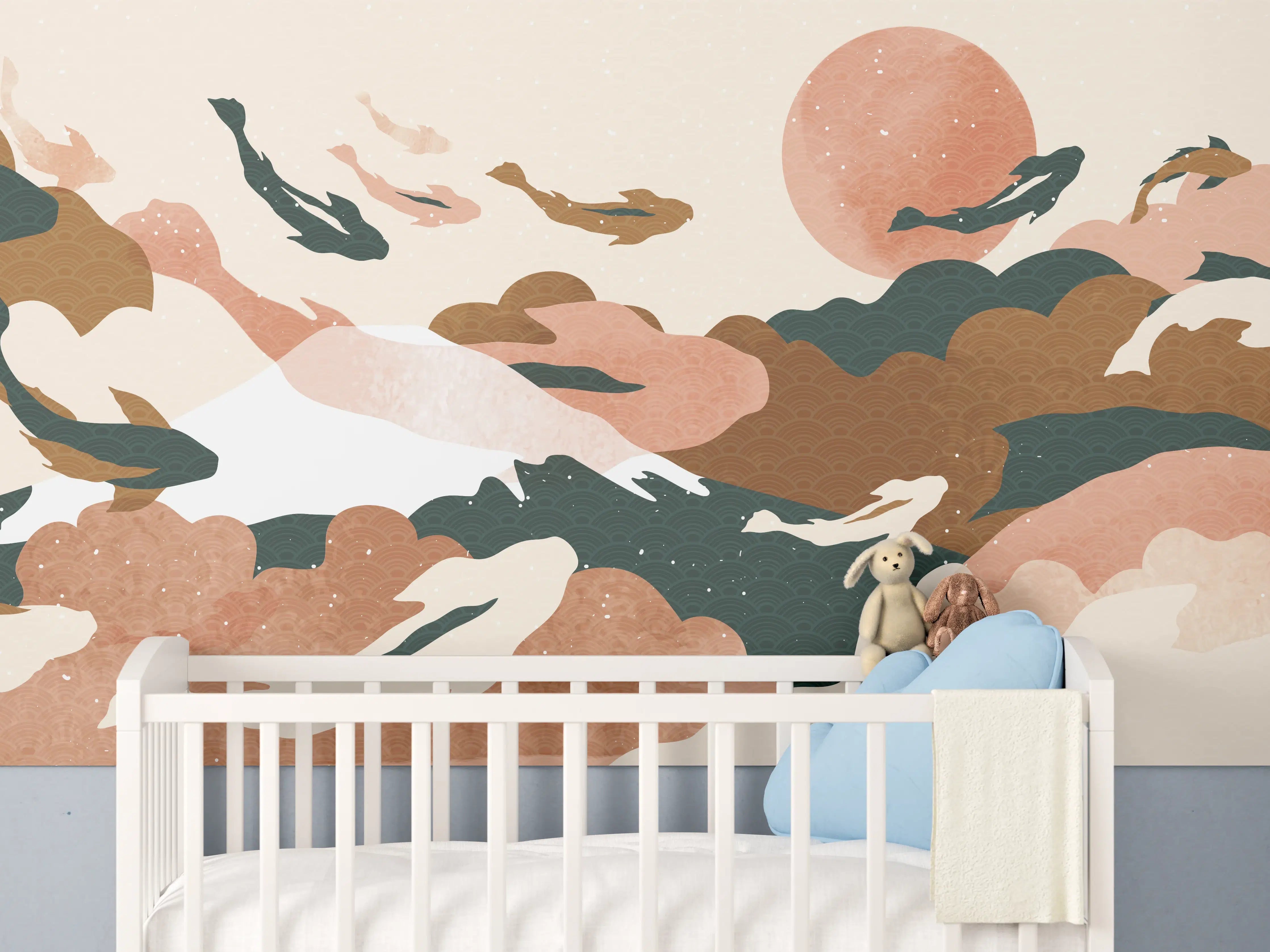 Babyzimmer Wandgestaltung - Abstrakte Natur Pastelltöne