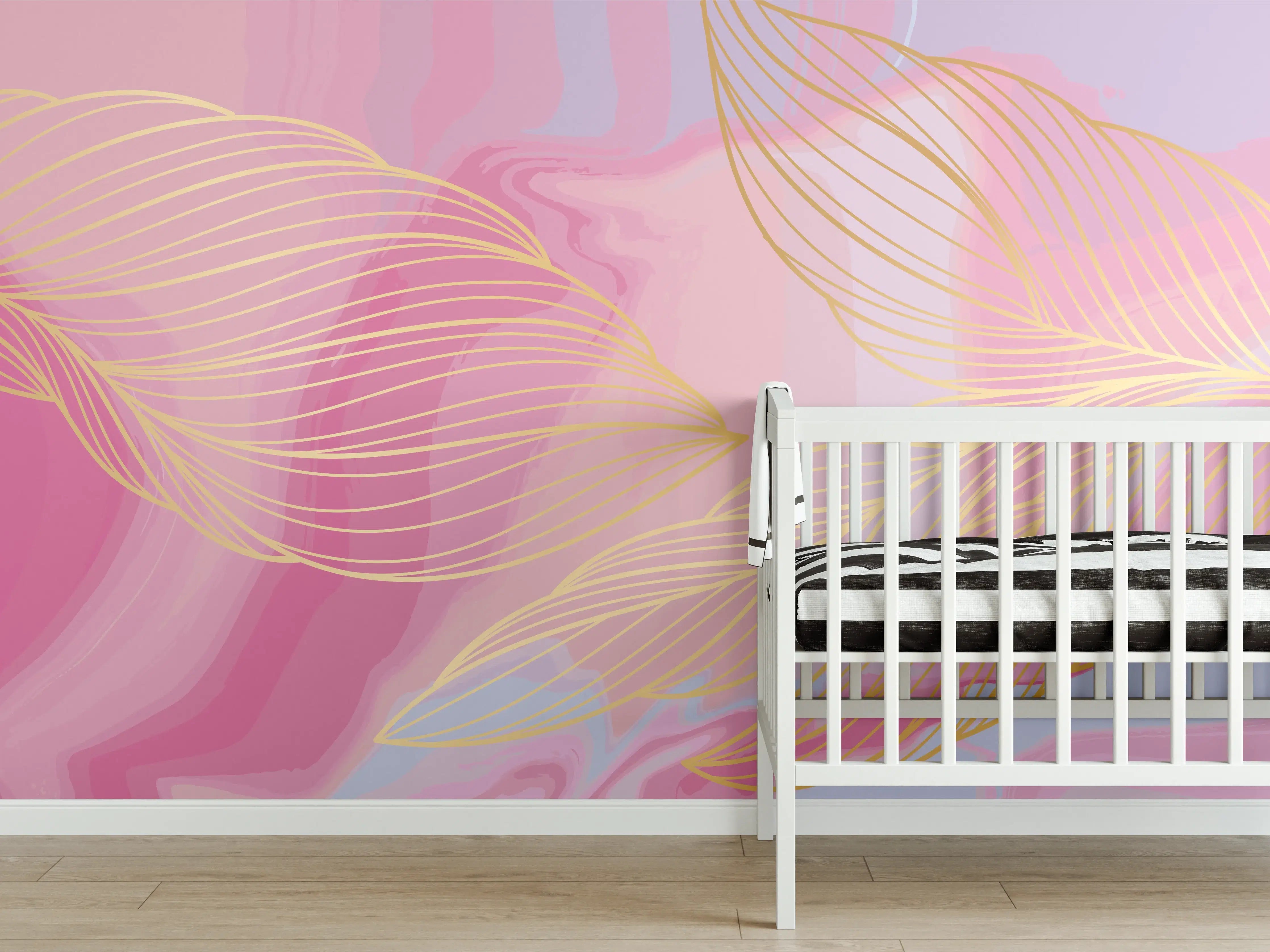 Babyzimmer Wandgestaltung - Abstrakte Rosa Wellen Kunst
