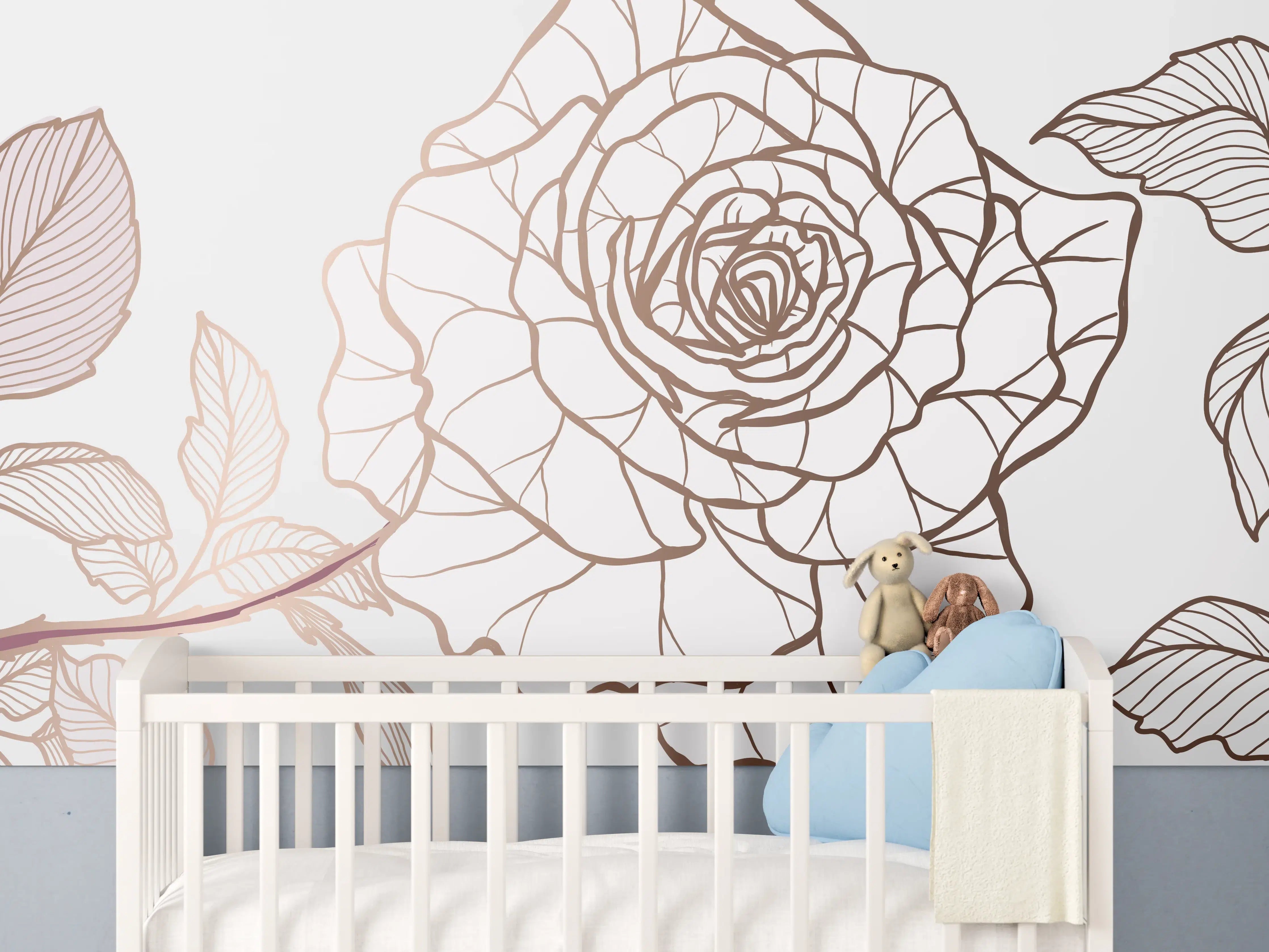 Babyzimmer Wandgestaltung - Abstrakte Rose in Sepia-Tönen