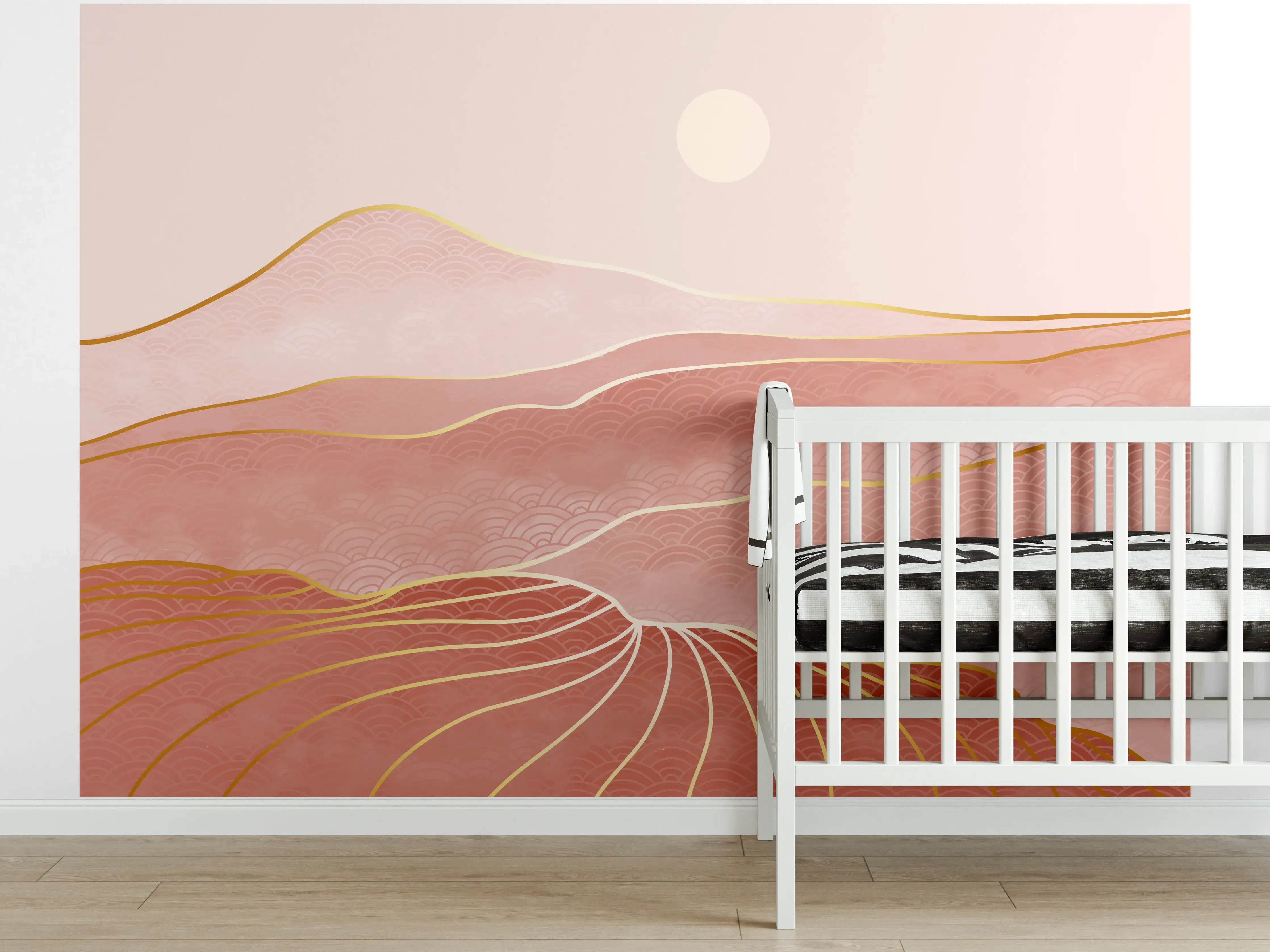 Babyzimmer Wandgestaltung - Abstrakte Sanddünen Linienkunst