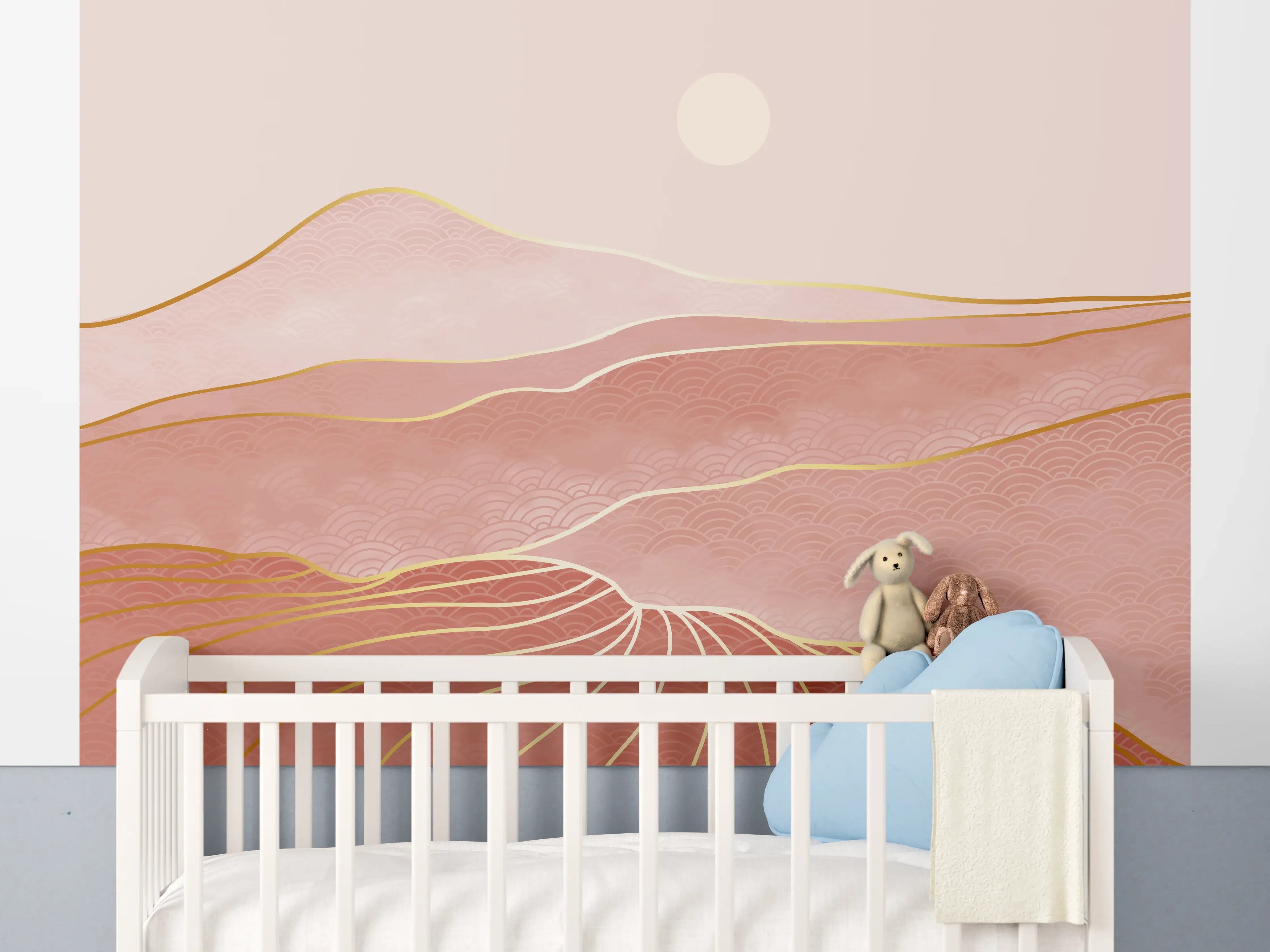 Babyzimmer Wandgestaltung - Abstrakte Sanddünen Linienkunst