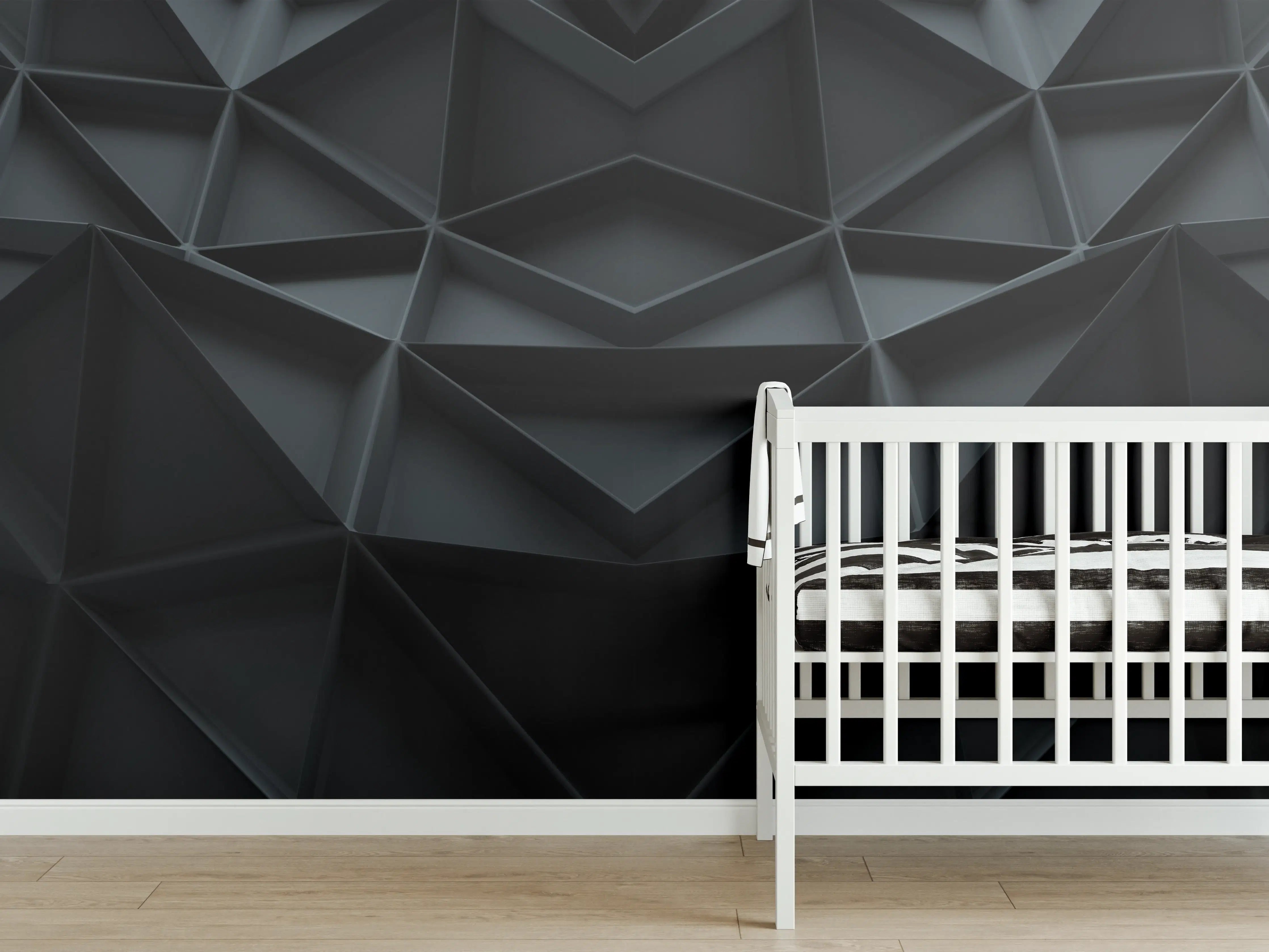 Babyzimmer Wandgestaltung - Abstrakte Schwarz-Grau Geometrie