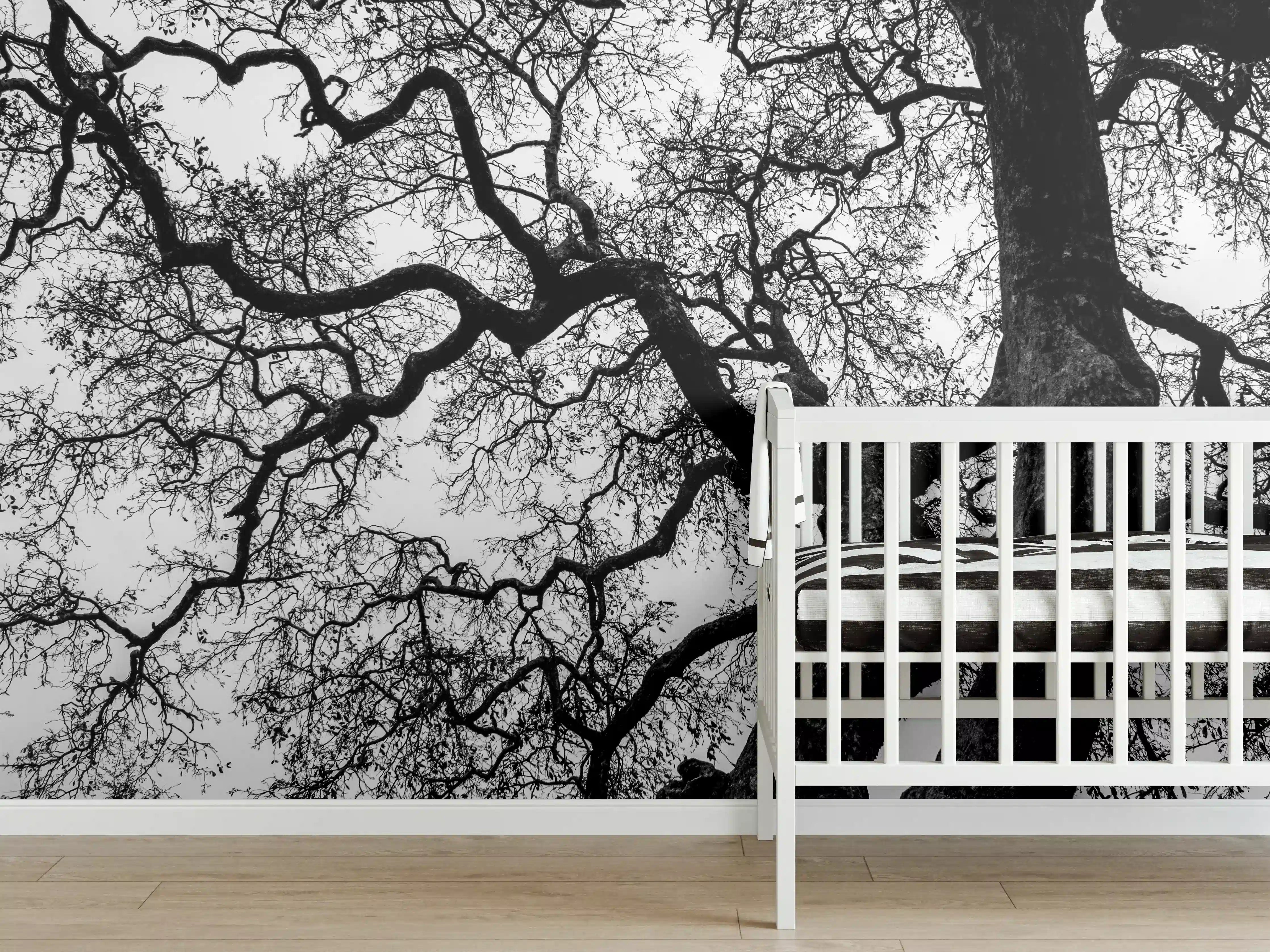 Babyzimmer Wandgestaltung - Abstrakte Schwarz-Weiß Baumäste