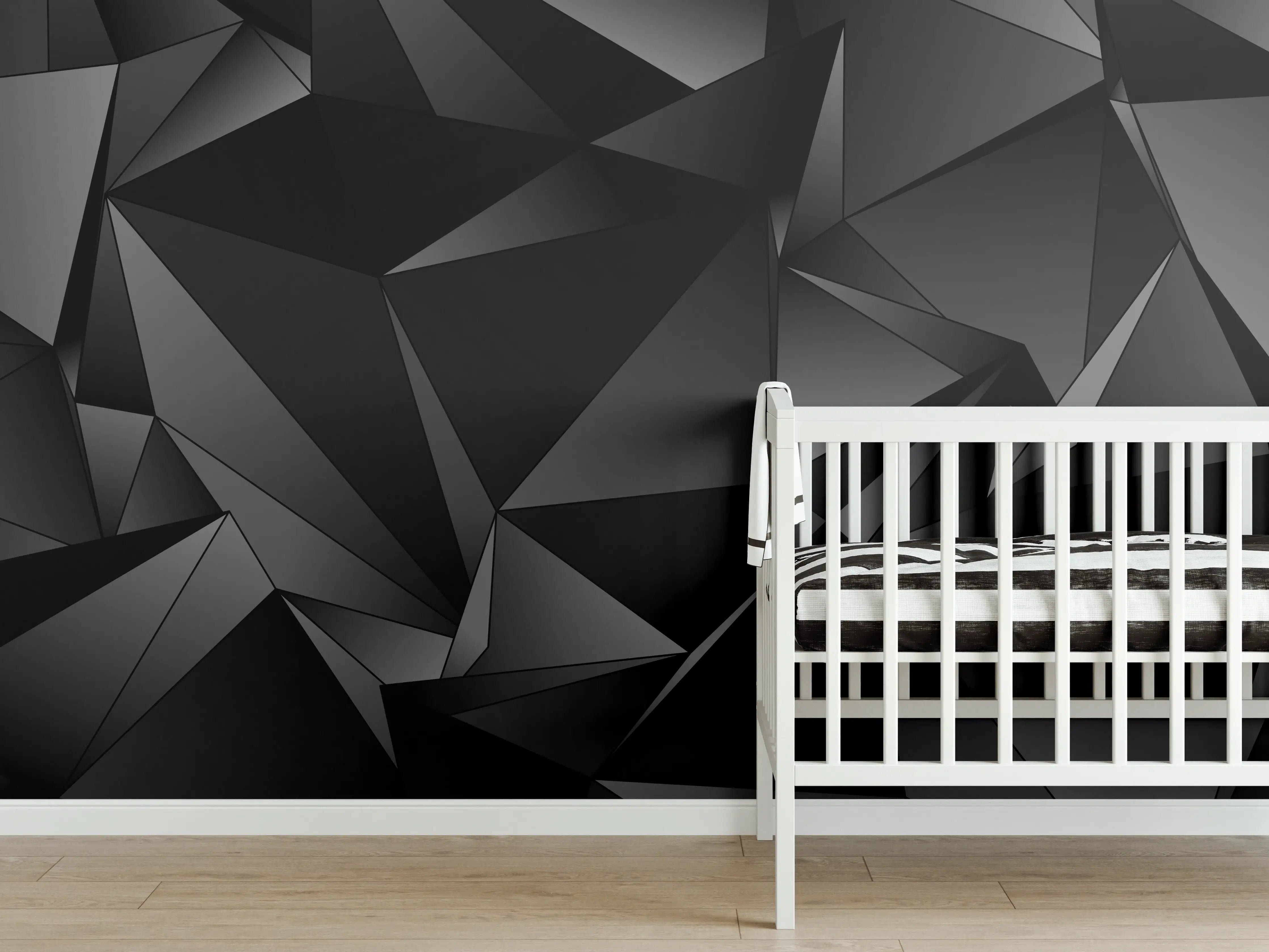 Babyzimmer Wandgestaltung - Abstrakte Schwarze 3D Dreiecke