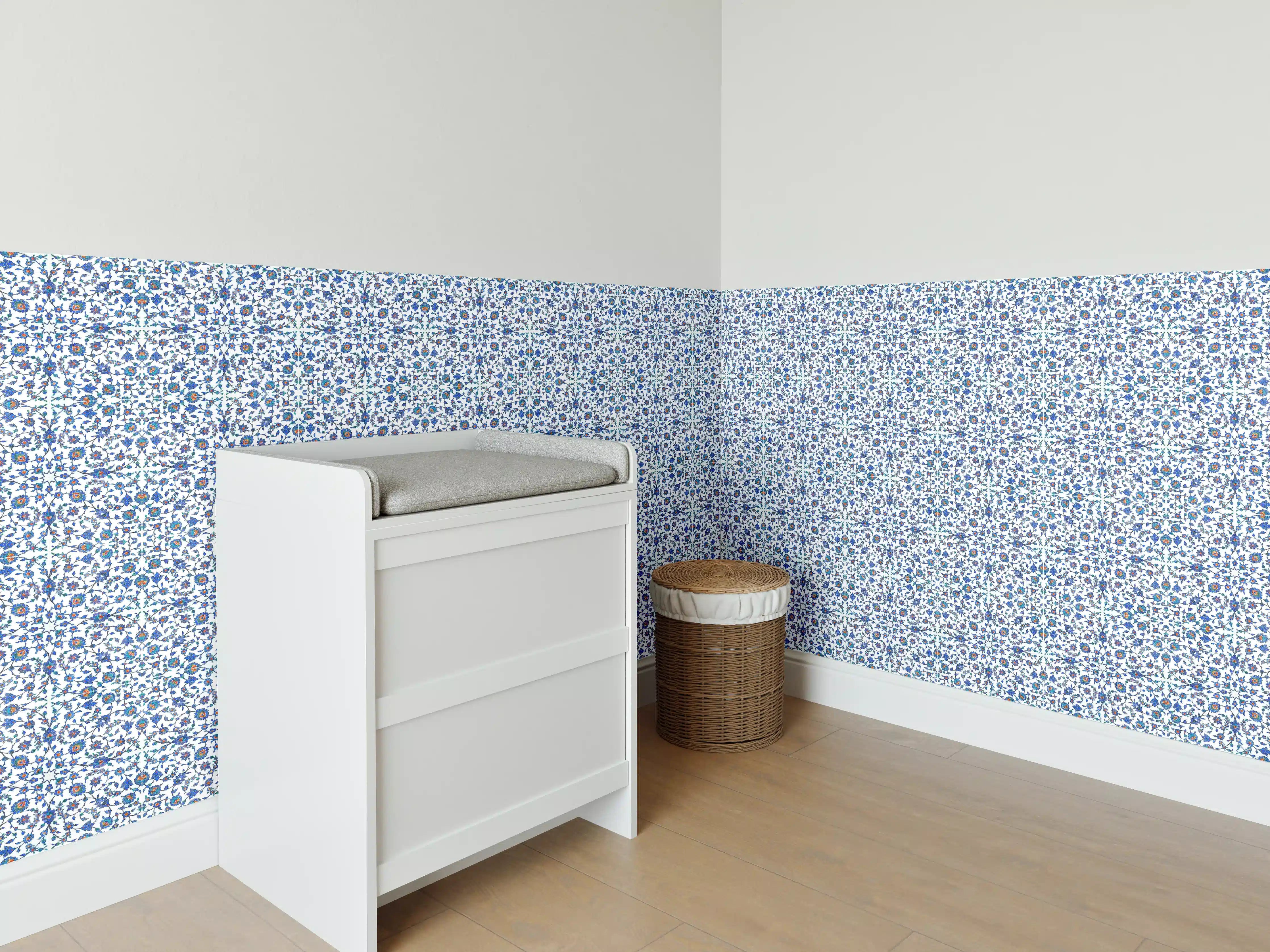 Babyzimmer Wandgestaltung - Abstrakte Struktur Blau-Grau