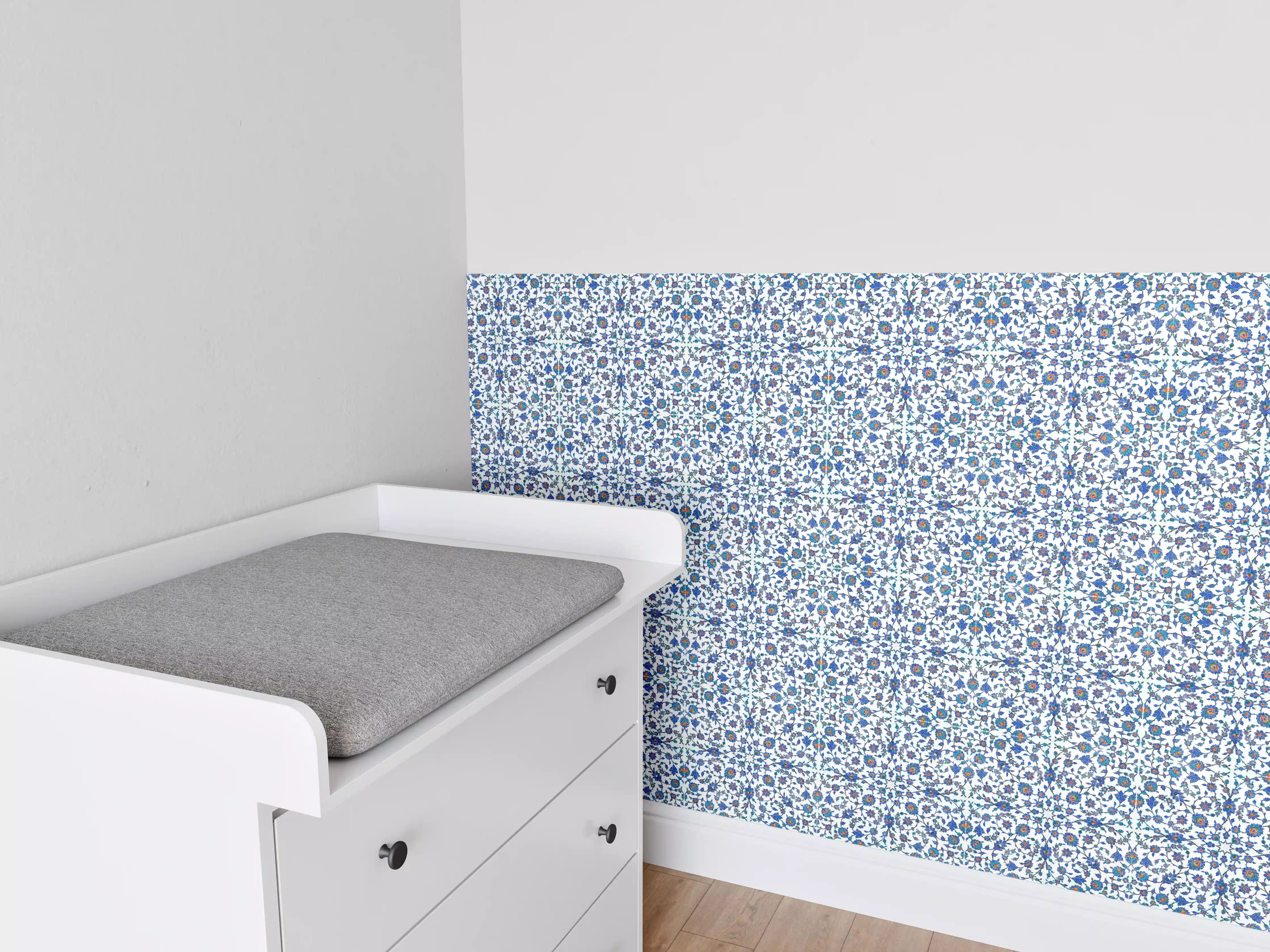 Babyzimmer Wandgestaltung - Abstrakte Struktur Blau-Grau