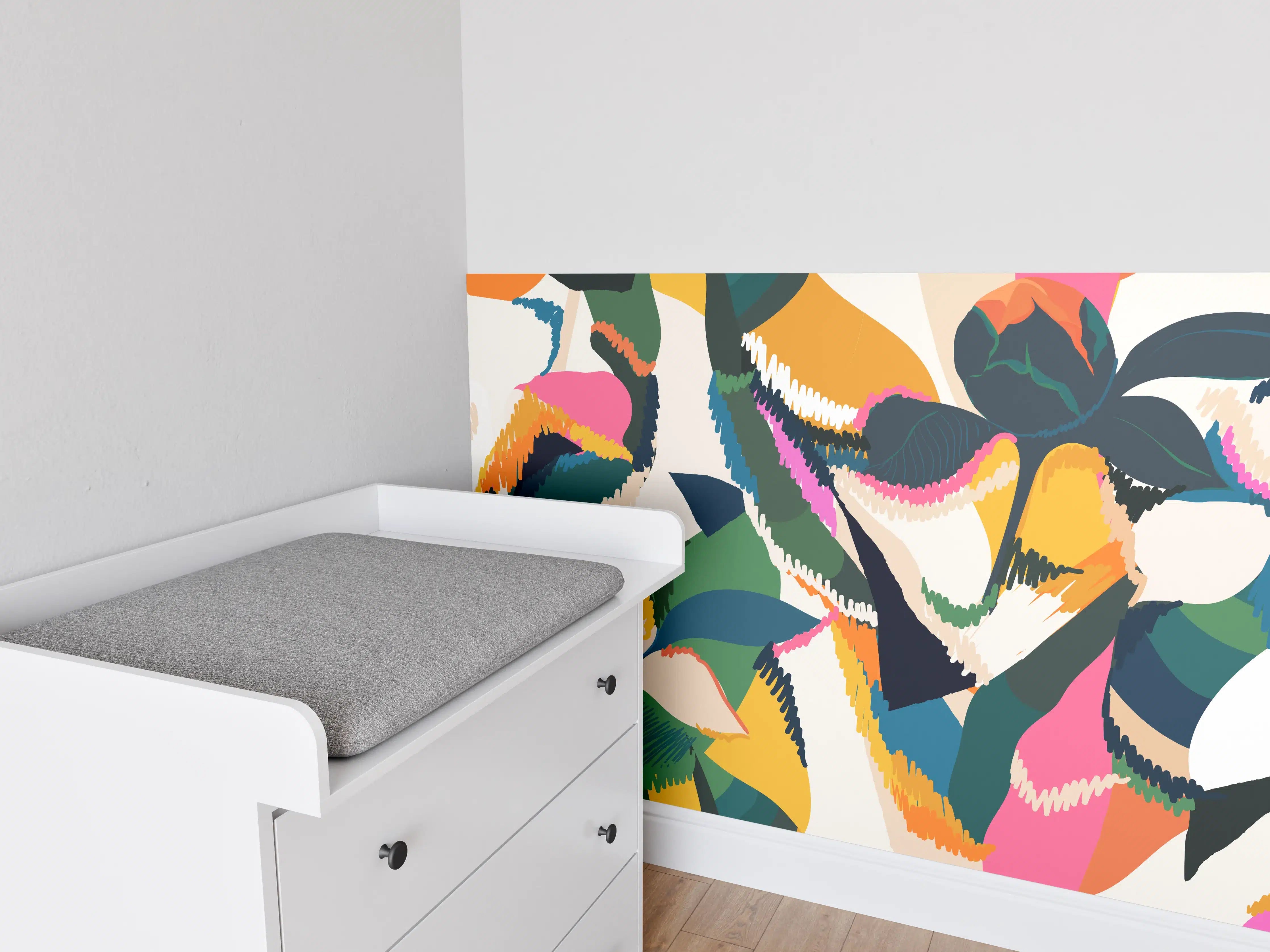 Babyzimmer Wandgestaltung - Abstrakte Tropische Blumen Pink-Orange