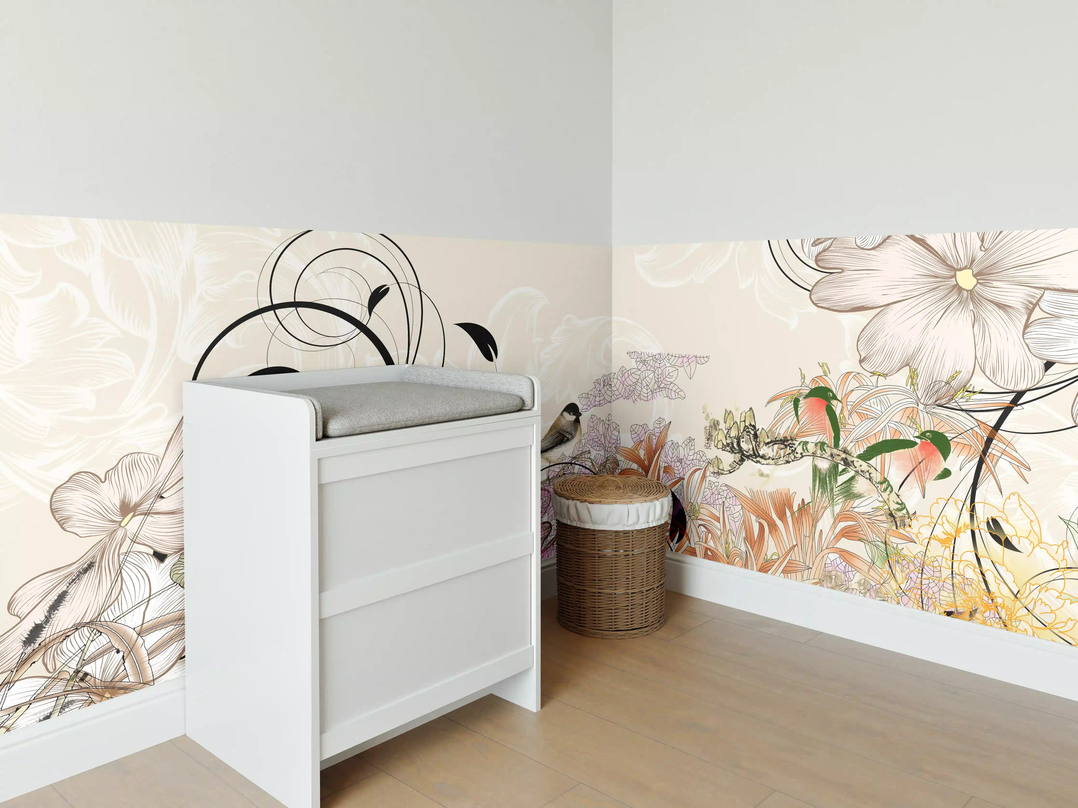 Babyzimmer Wandgestaltung - Abstrakte Vögel Natur Illustration