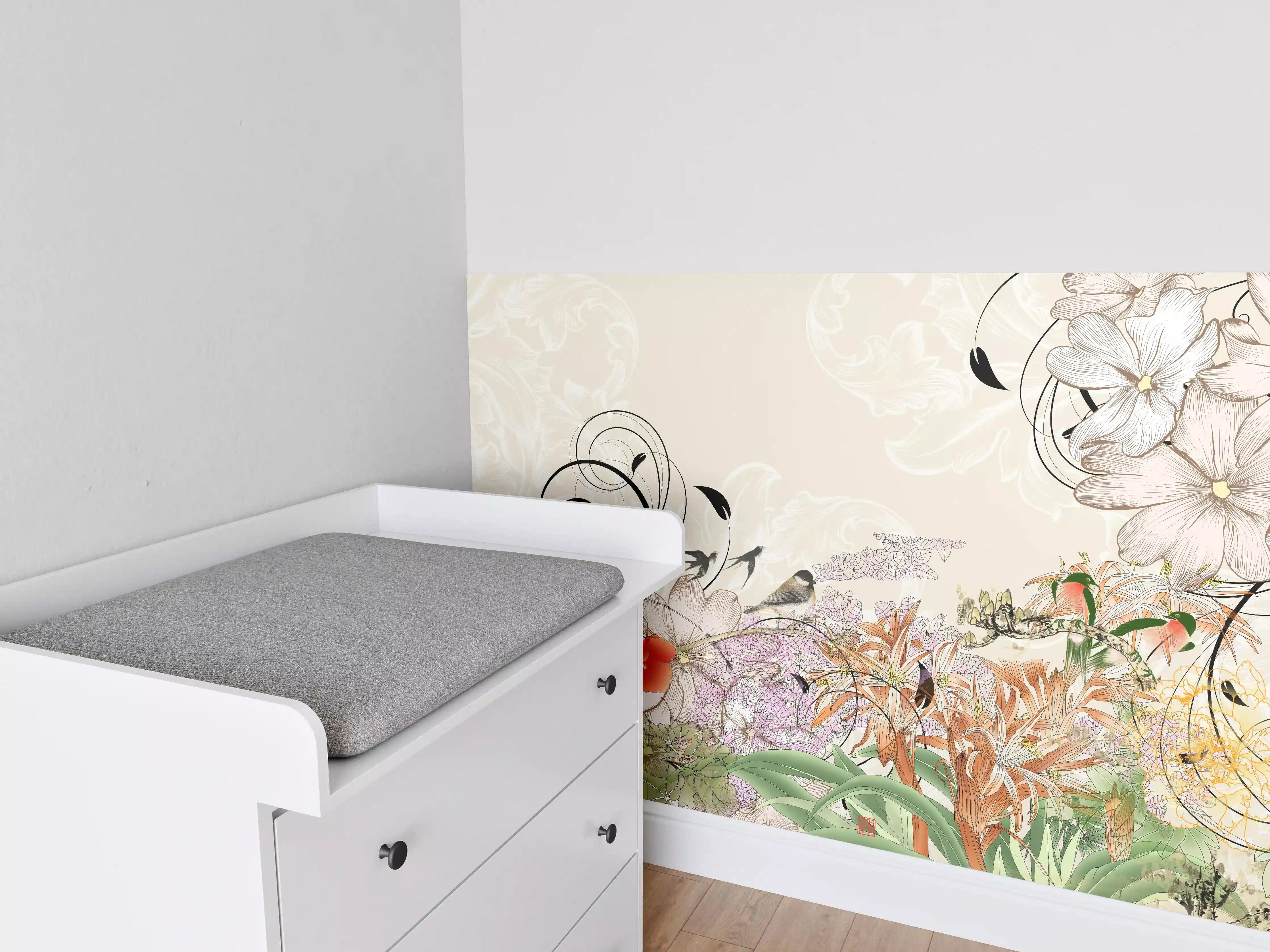 Babyzimmer Wandgestaltung - Abstrakte Vögel Natur Illustration