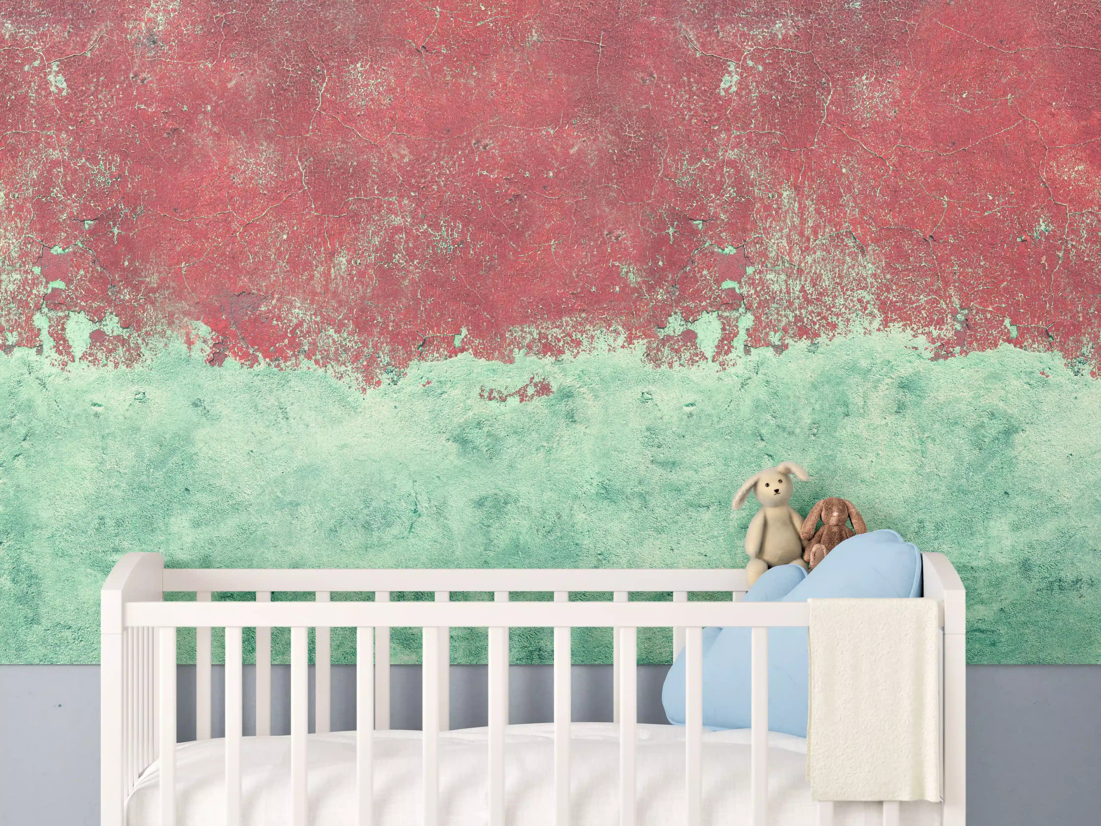 Babyzimmer Wandgestaltung - Abstrakte Wasserfarbengestaltung in Rot und Mint