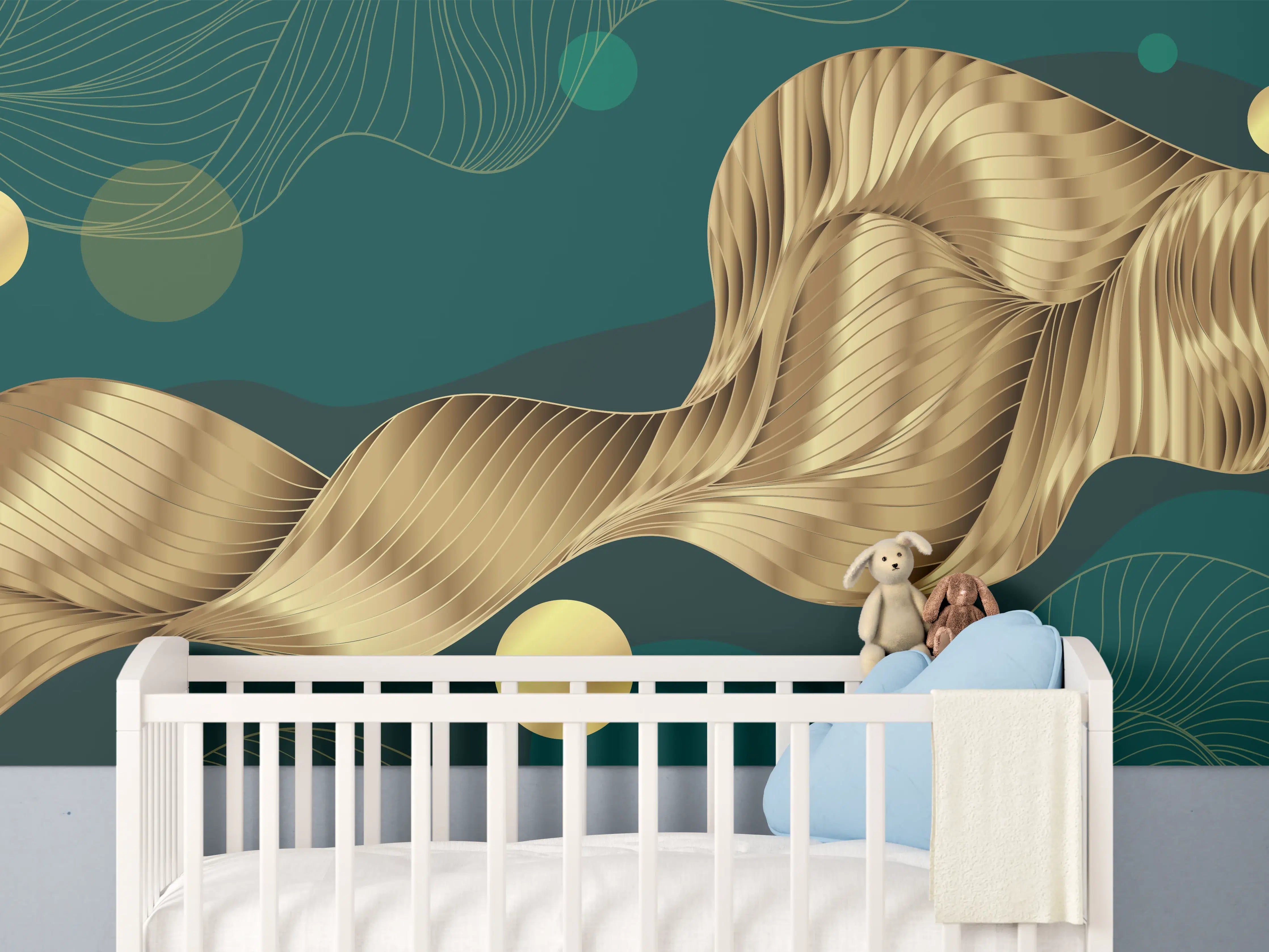 Babyzimmer Wandgestaltung - Abstrakte Wellen Gold Hintergrund