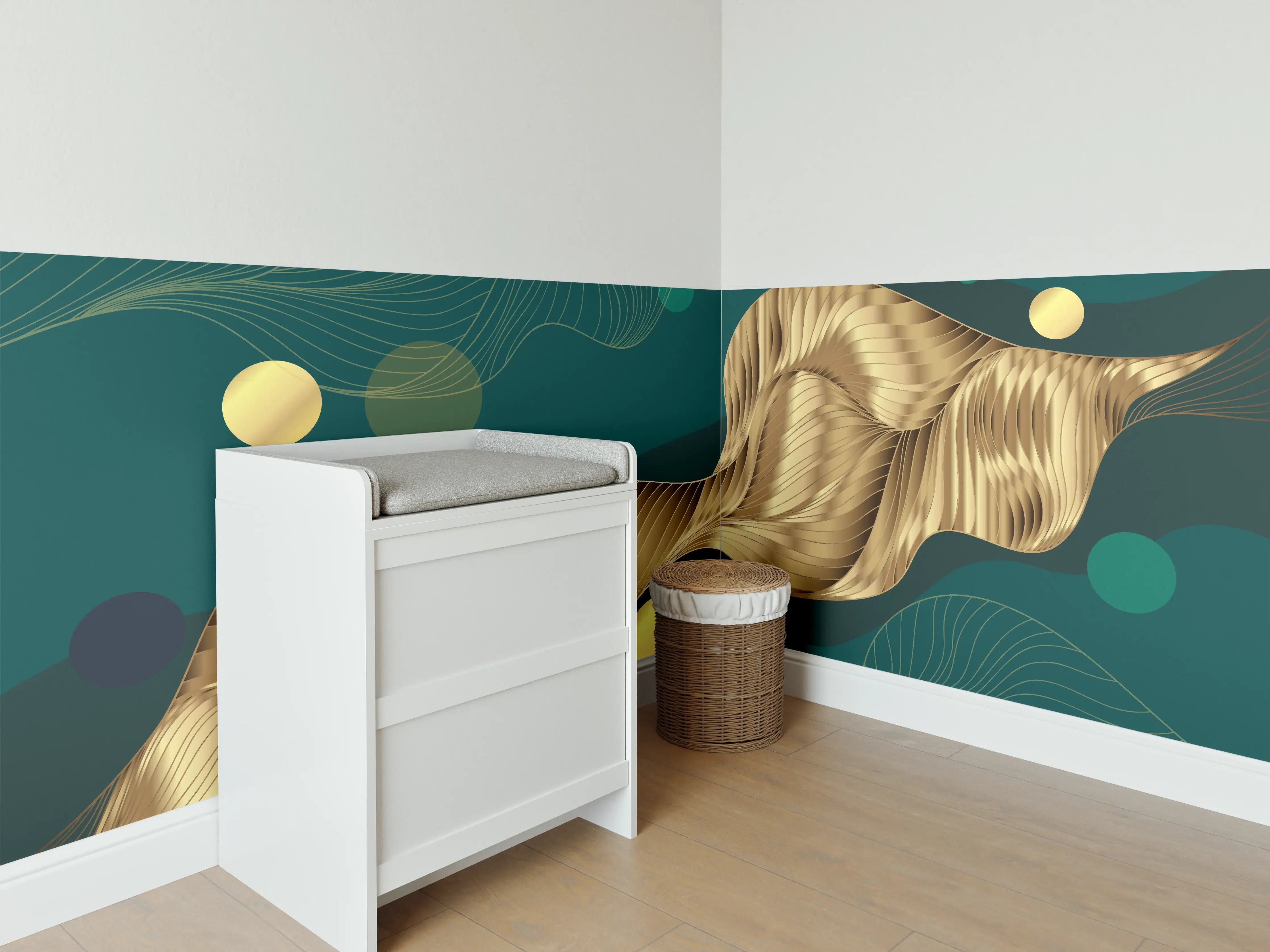 Babyzimmer Wandgestaltung - Abstrakte Wellen Gold Hintergrund