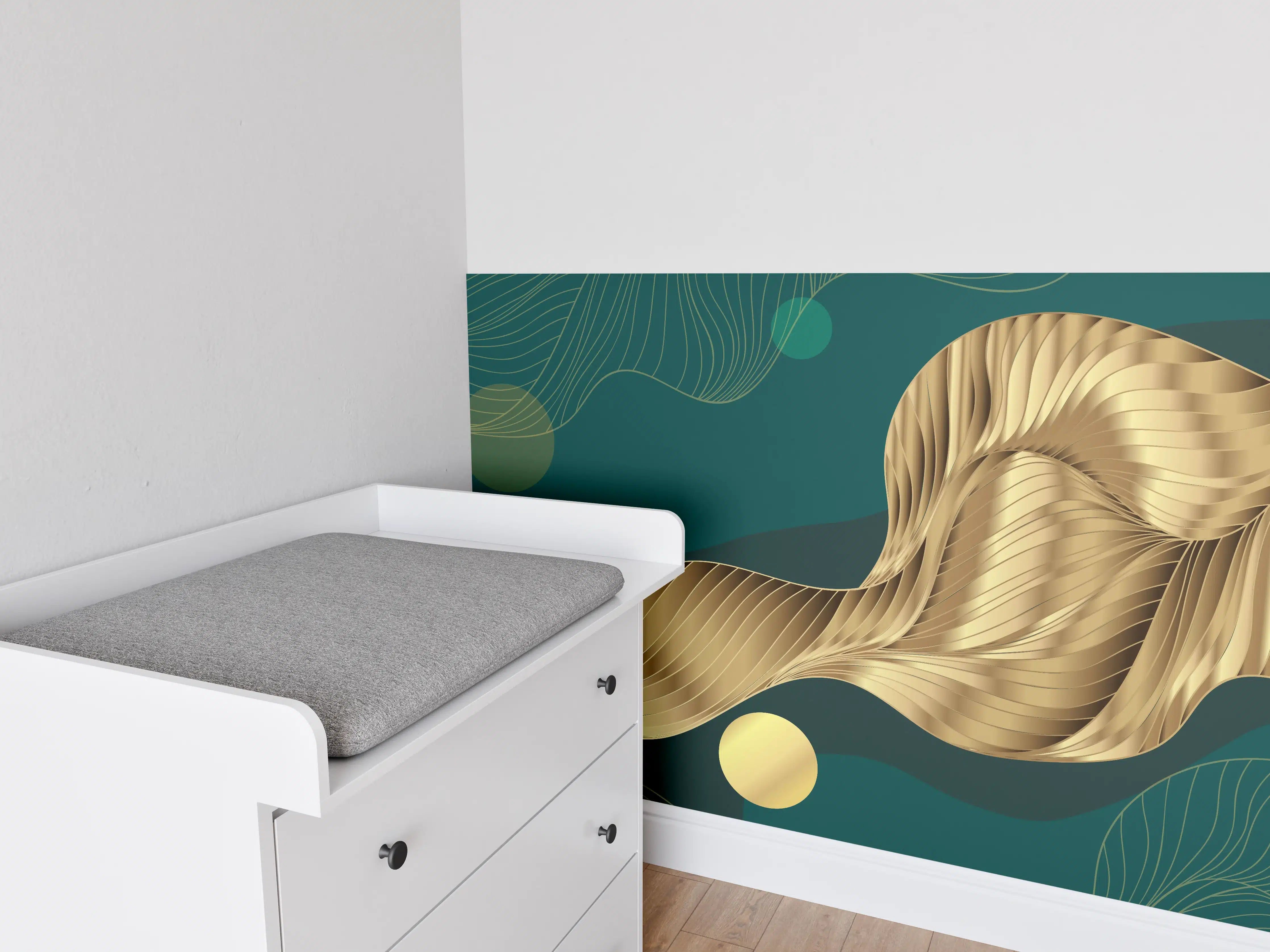 Babyzimmer Wandgestaltung - Abstrakte Wellen Gold Hintergrund