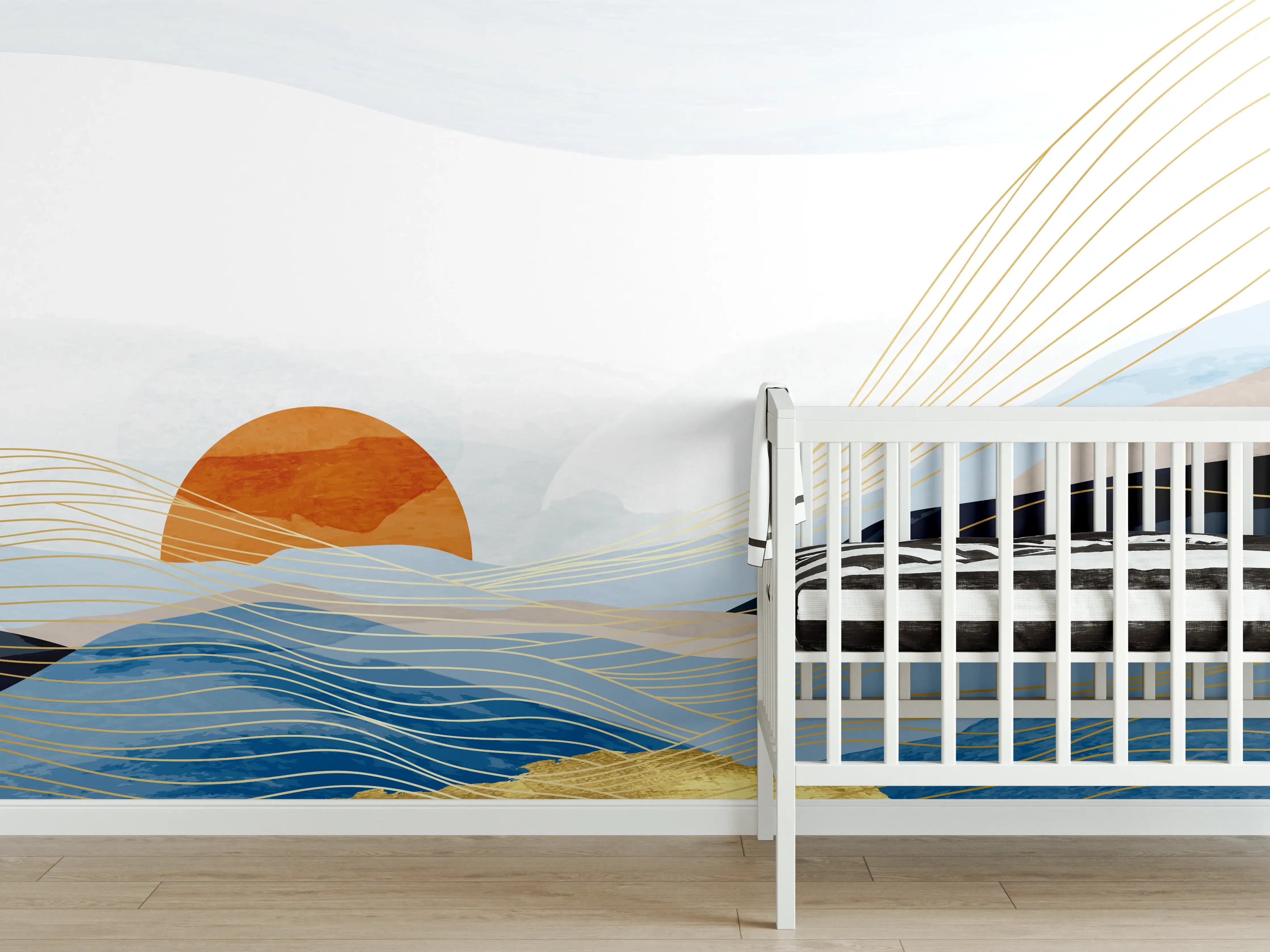 Babyzimmer Wandgestaltung - Abstrakte Wellen Kunst Sonnenaufgang