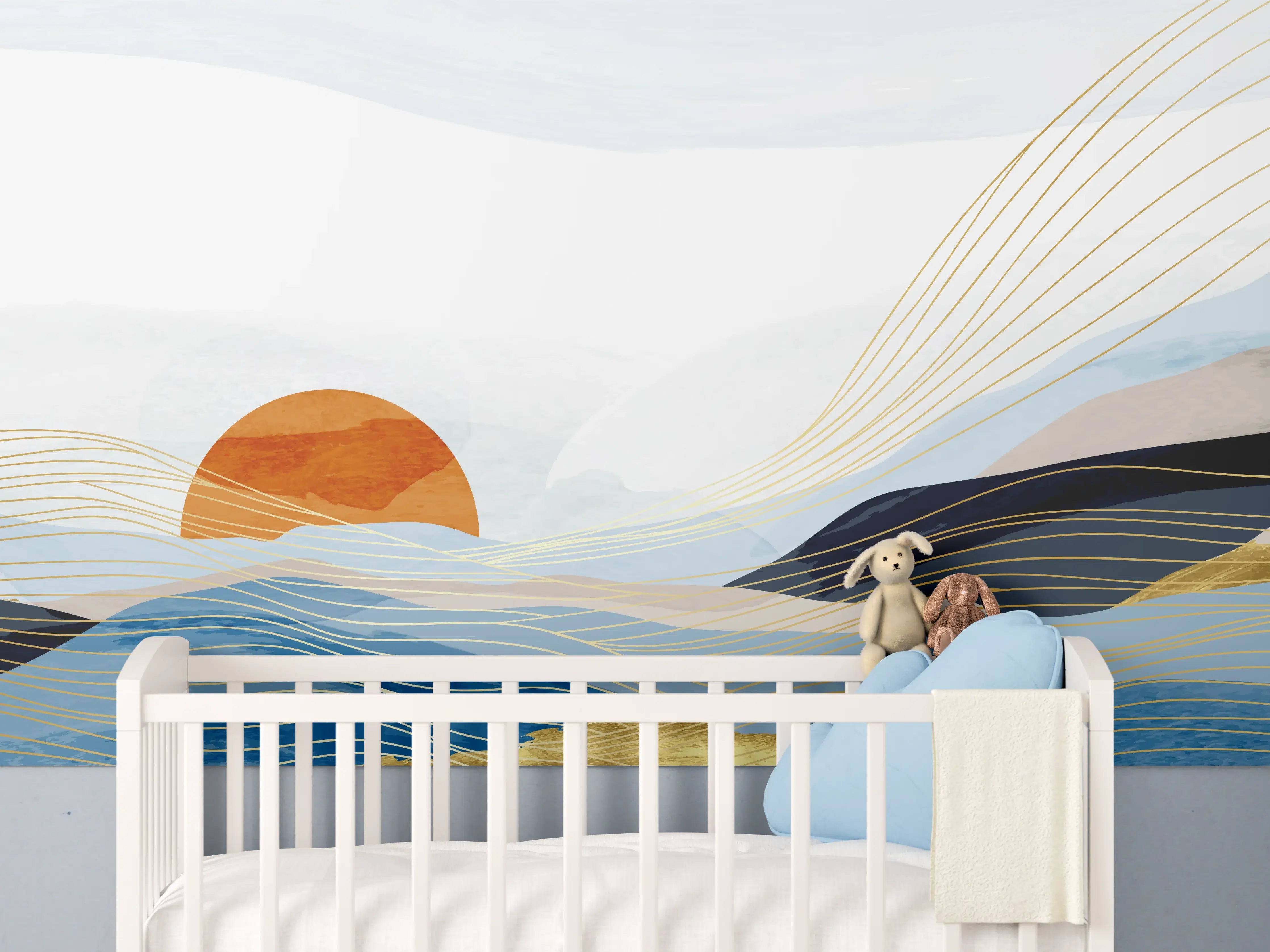 Babyzimmer Wandgestaltung - Abstrakte Wellen Kunst Sonnenaufgang