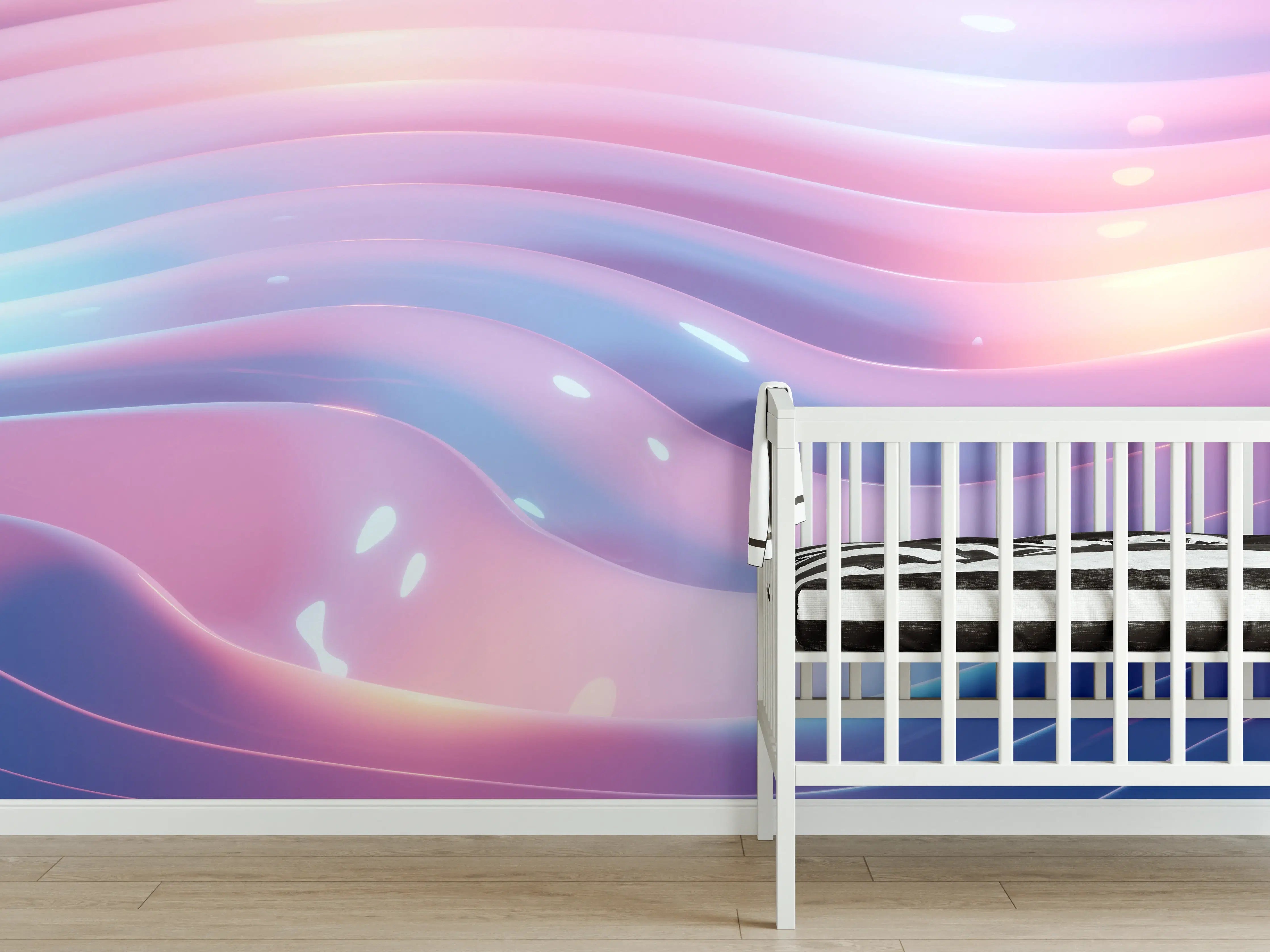 Babyzimmer Wandgestaltung - Abstrakte Wellen Rosa Blau