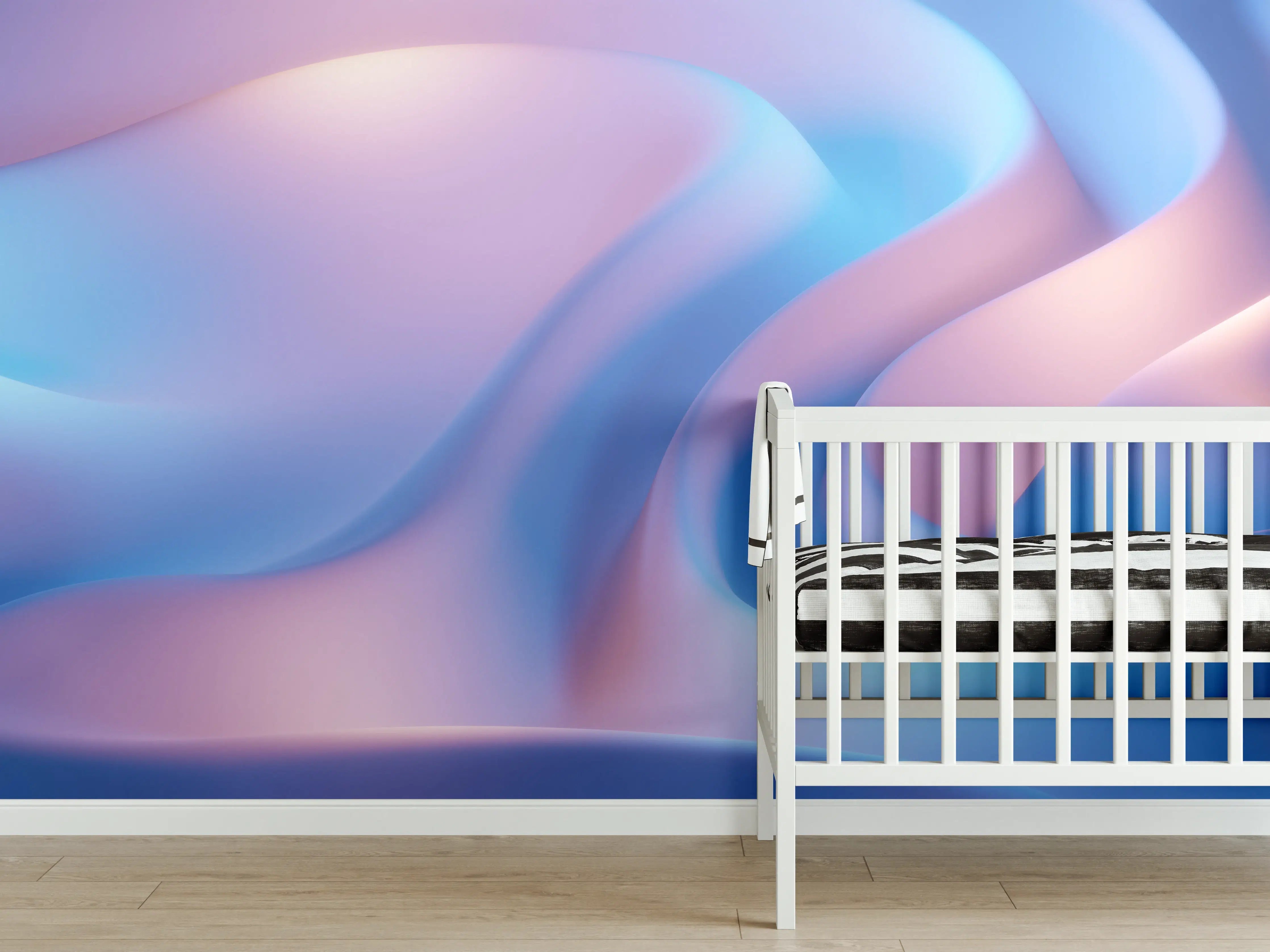 Babyzimmer Wandgestaltung - Abstrakte Wellen in Blau-Lila