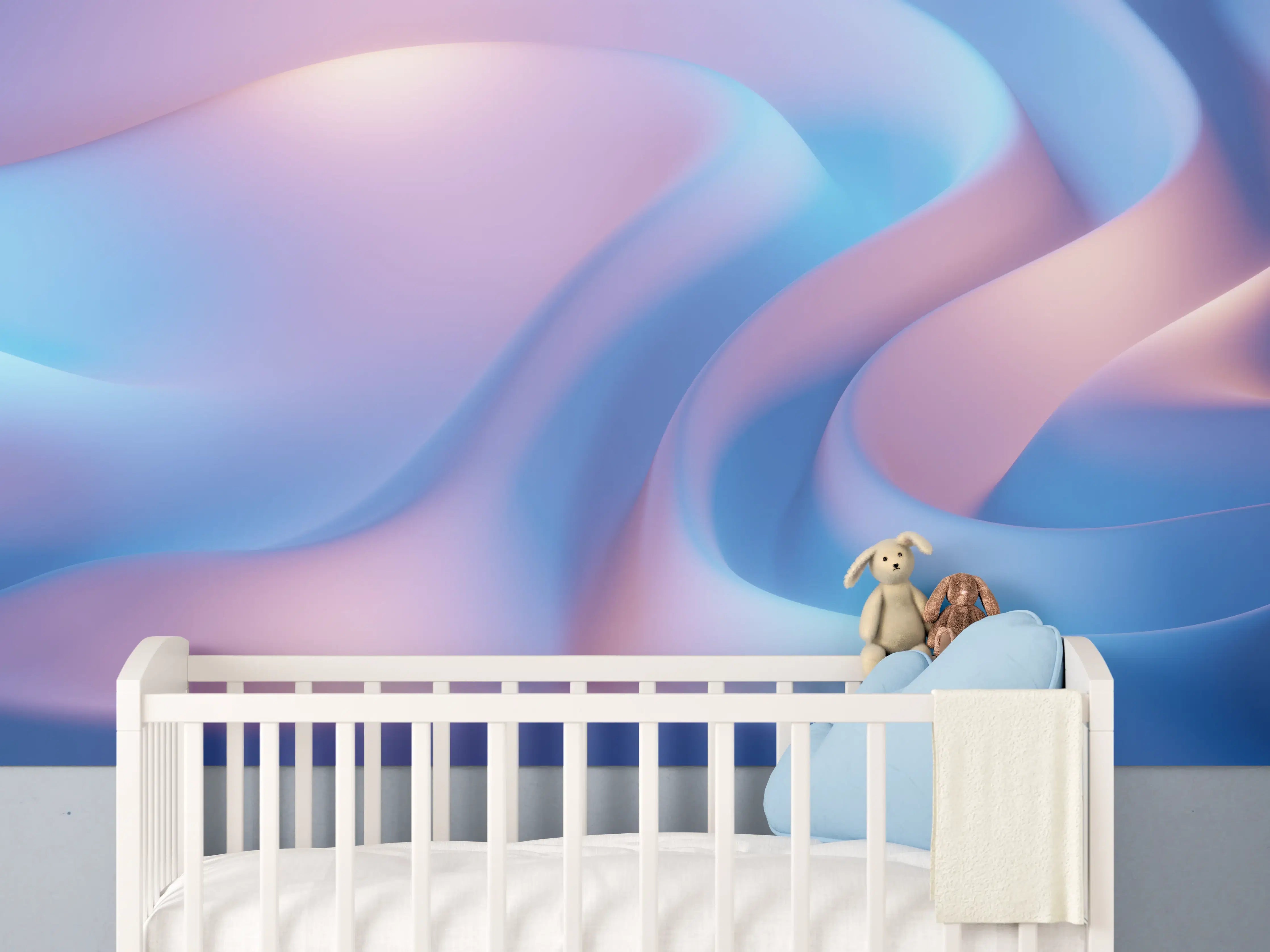 Babyzimmer Wandgestaltung - Abstrakte Wellen in Blau-Lila