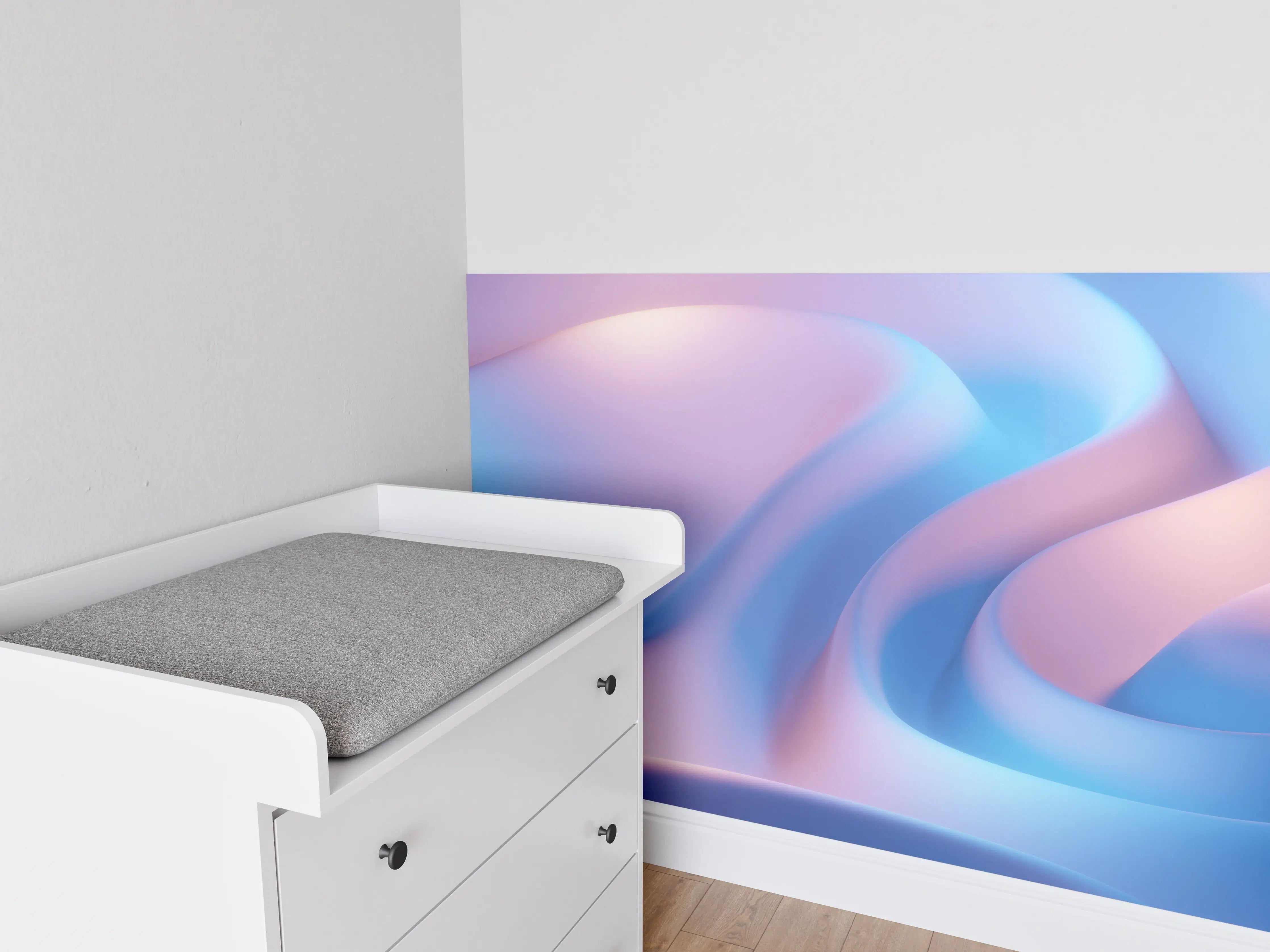 Babyzimmer Wandgestaltung - Abstrakte Wellen in Blau-Lila
