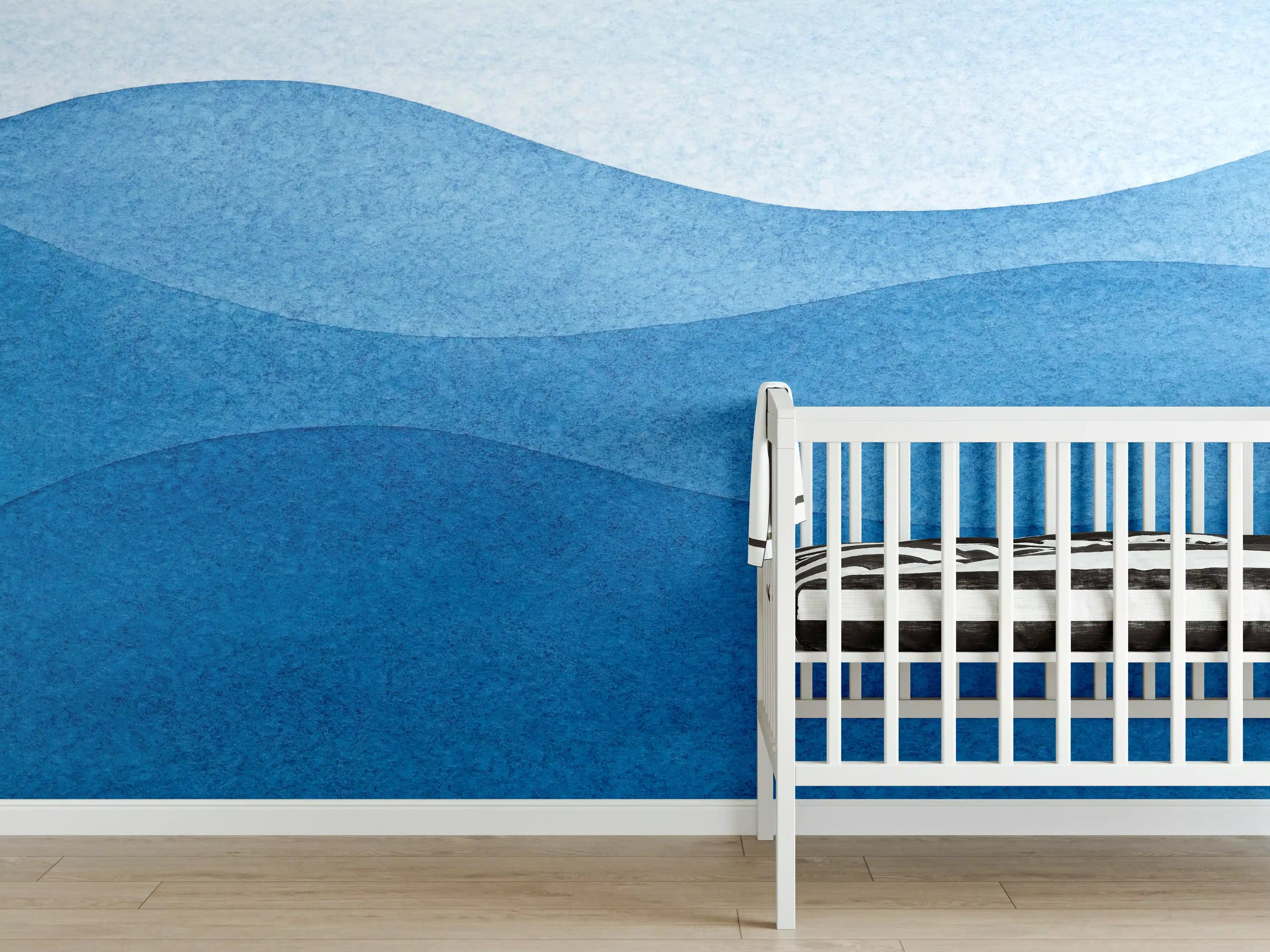 Babyzimmer Wandgestaltung - Abstrakte Wellenmuster in Blau