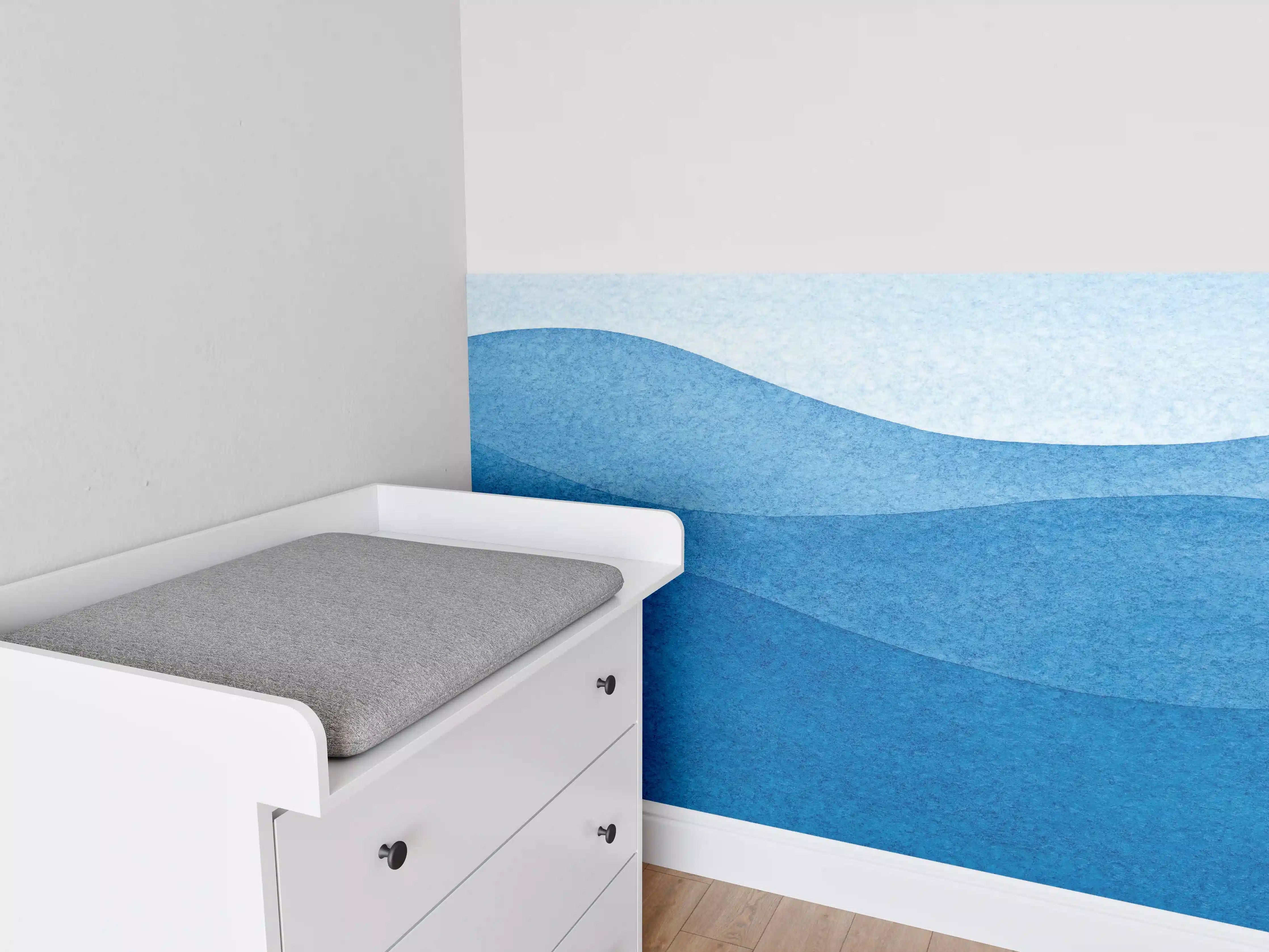 Babyzimmer Wandgestaltung - Abstrakte Wellenmuster in Blau