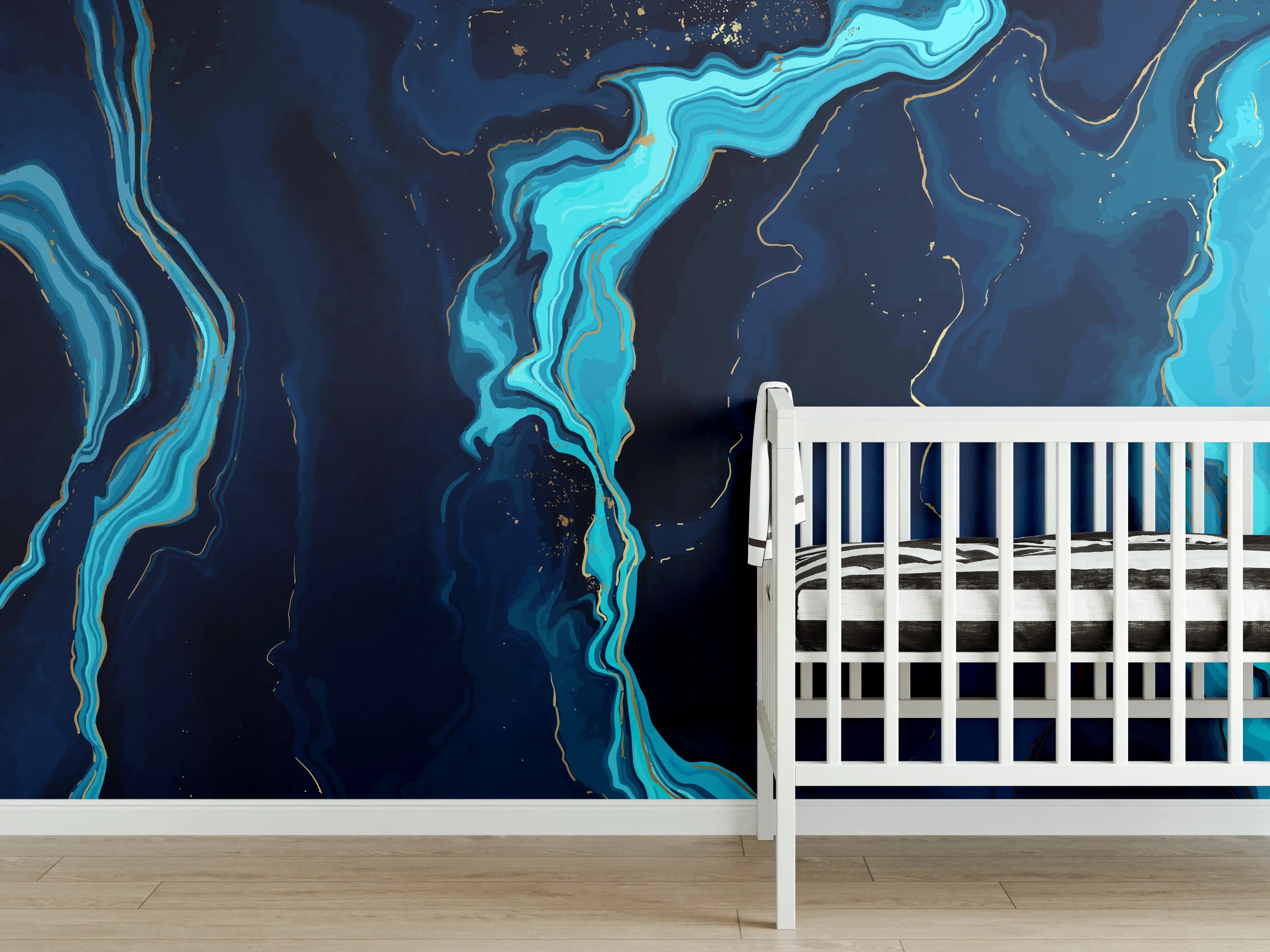 Babyzimmer Wandgestaltung - Abstrakte blaue Tiefsee-Strömung