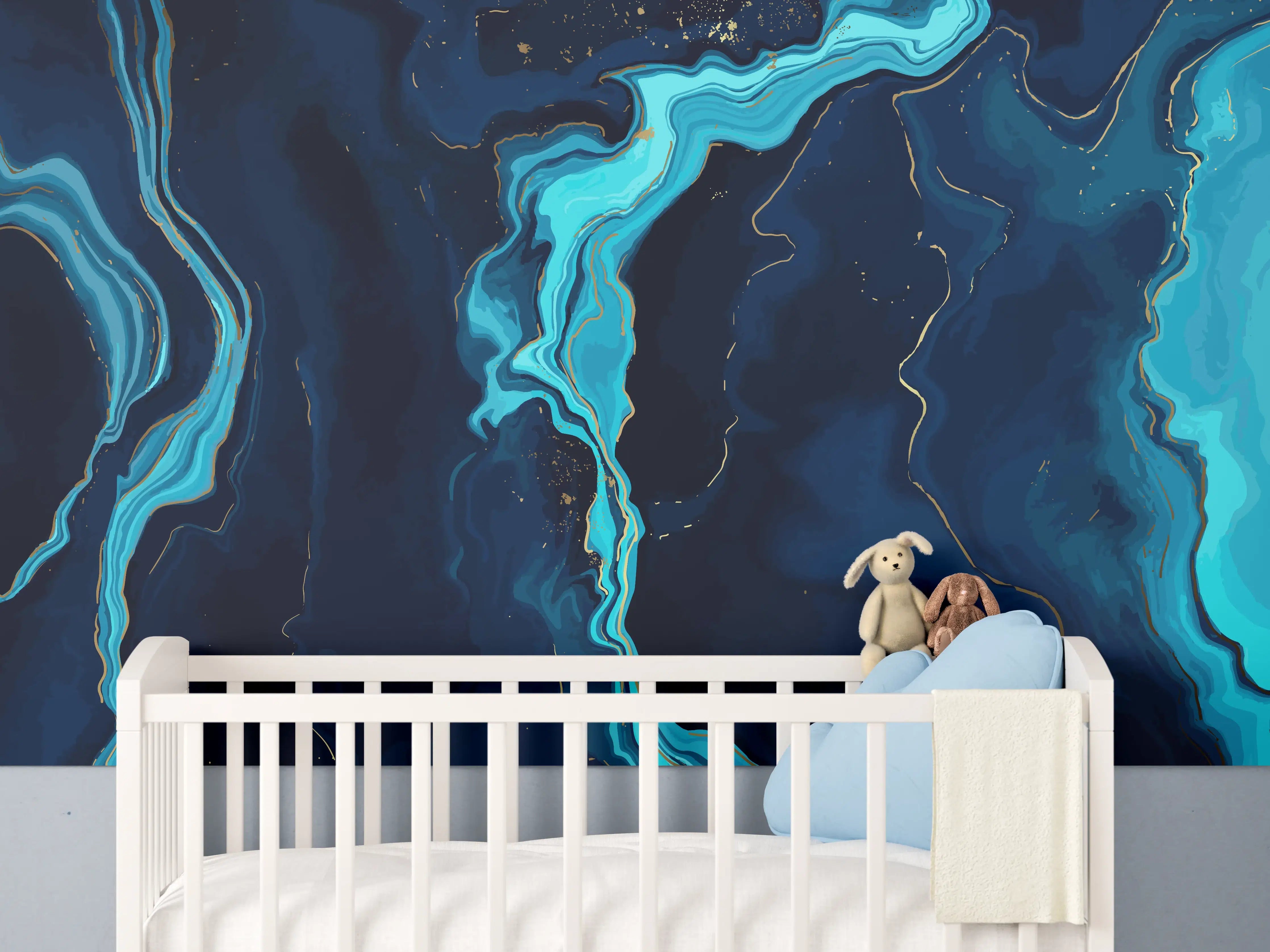 Babyzimmer Wandgestaltung - Abstrakte blaue Tiefsee-Strömung