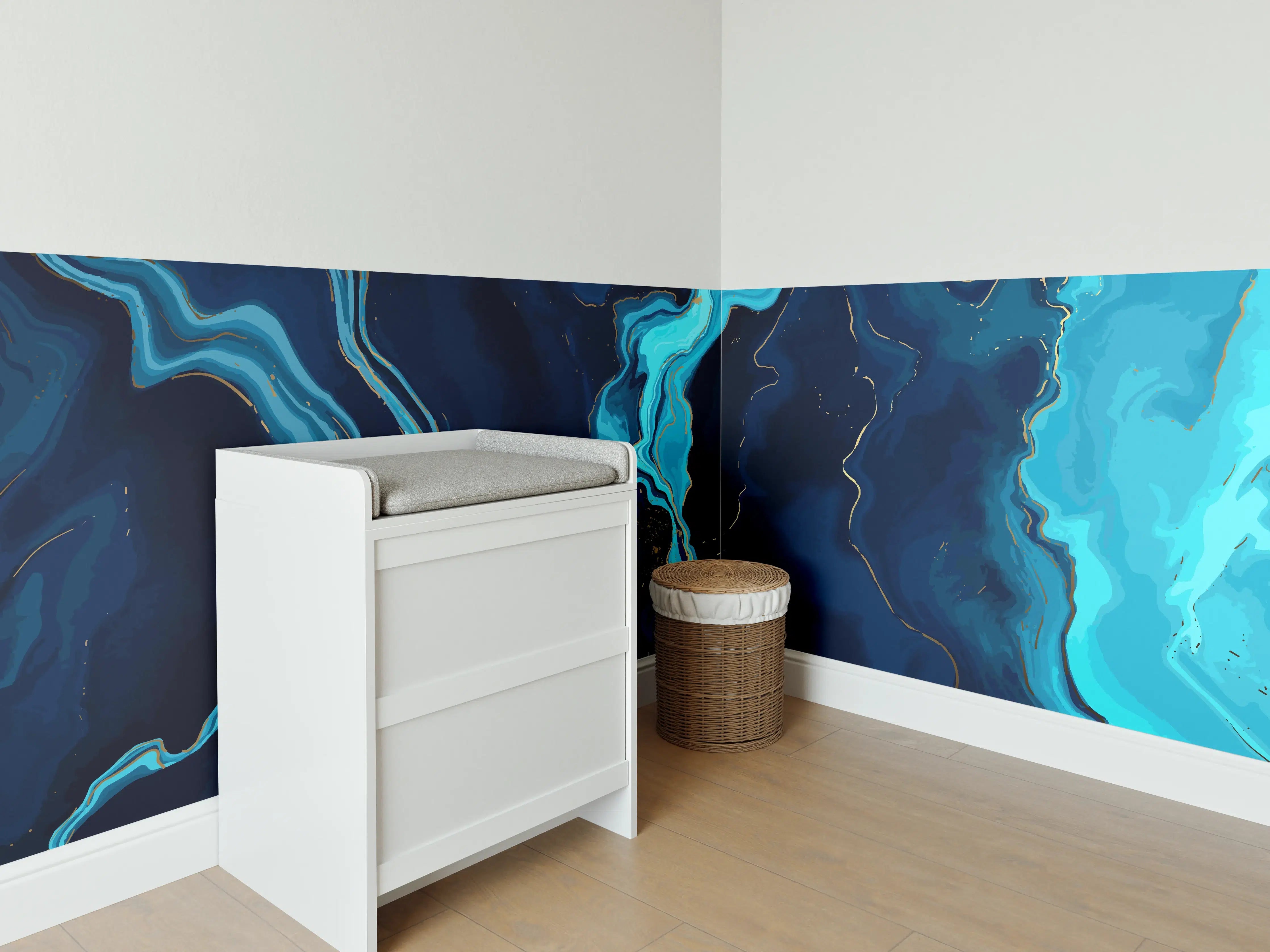Babyzimmer Wandgestaltung - Abstrakte blaue Tiefsee-Strömung