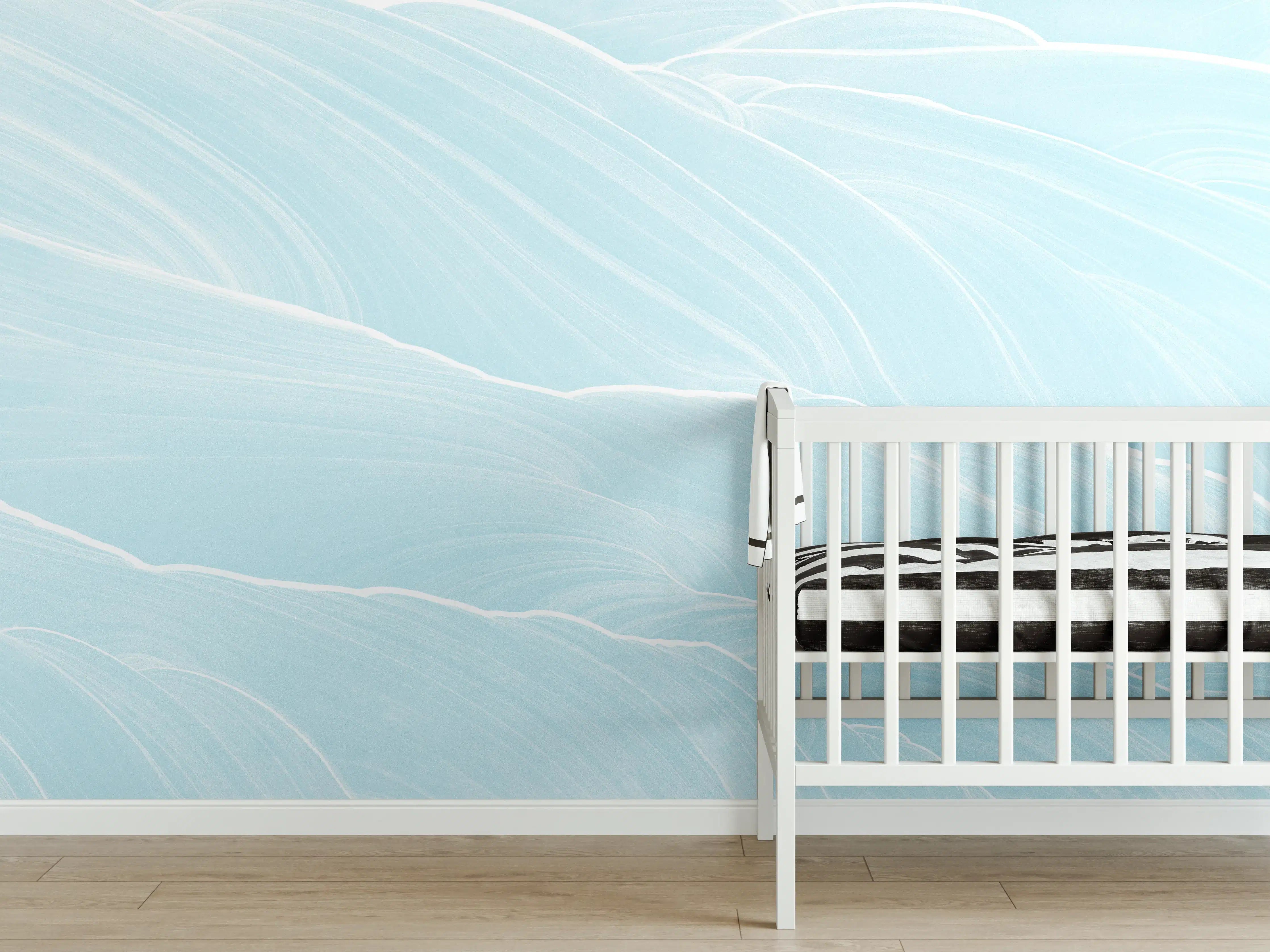 Babyzimmer Wandgestaltung - Abstrakte blaue Wellen Muster