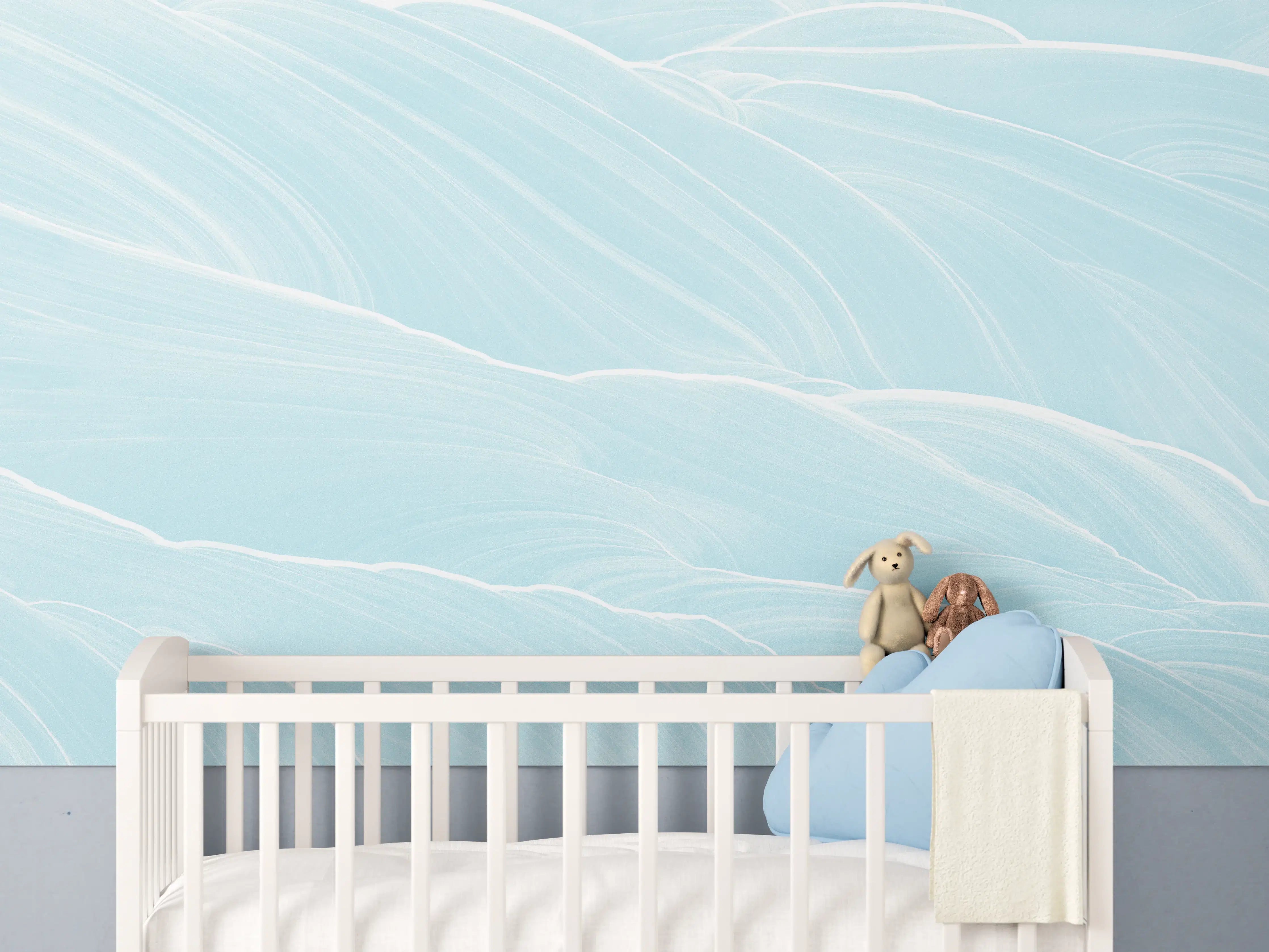 Babyzimmer Wandgestaltung - Abstrakte blaue Wellen Muster