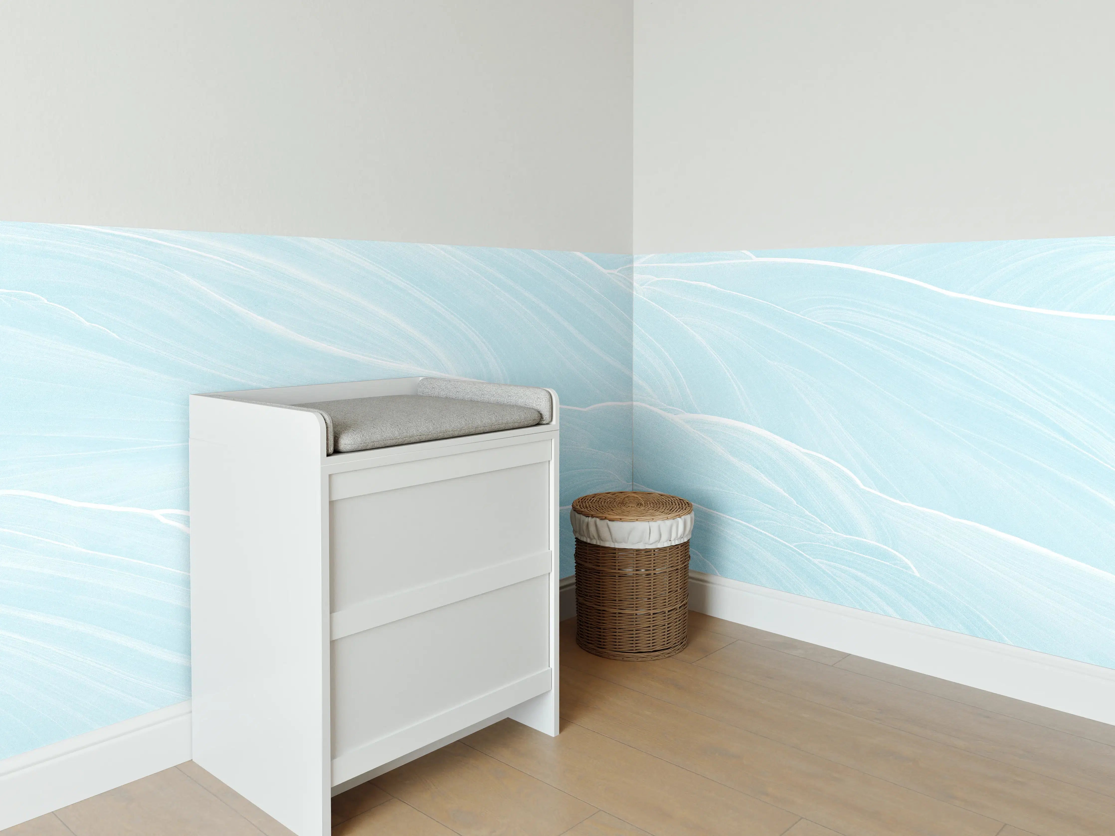 Babyzimmer Wandgestaltung - Abstrakte blaue Wellen Muster