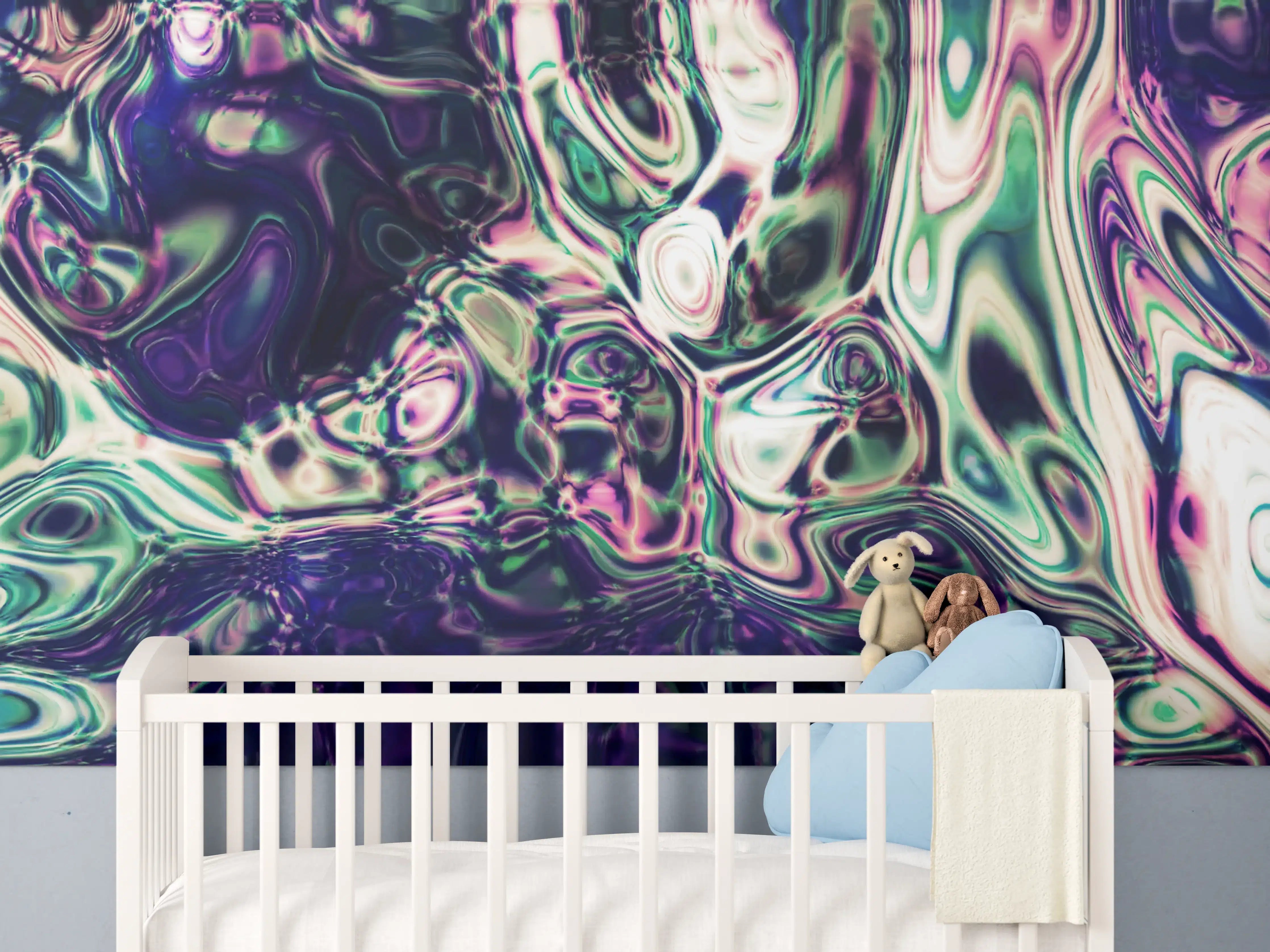 Babyzimmer Wandgestaltung - Abstrakte bunte Acrylfarbe