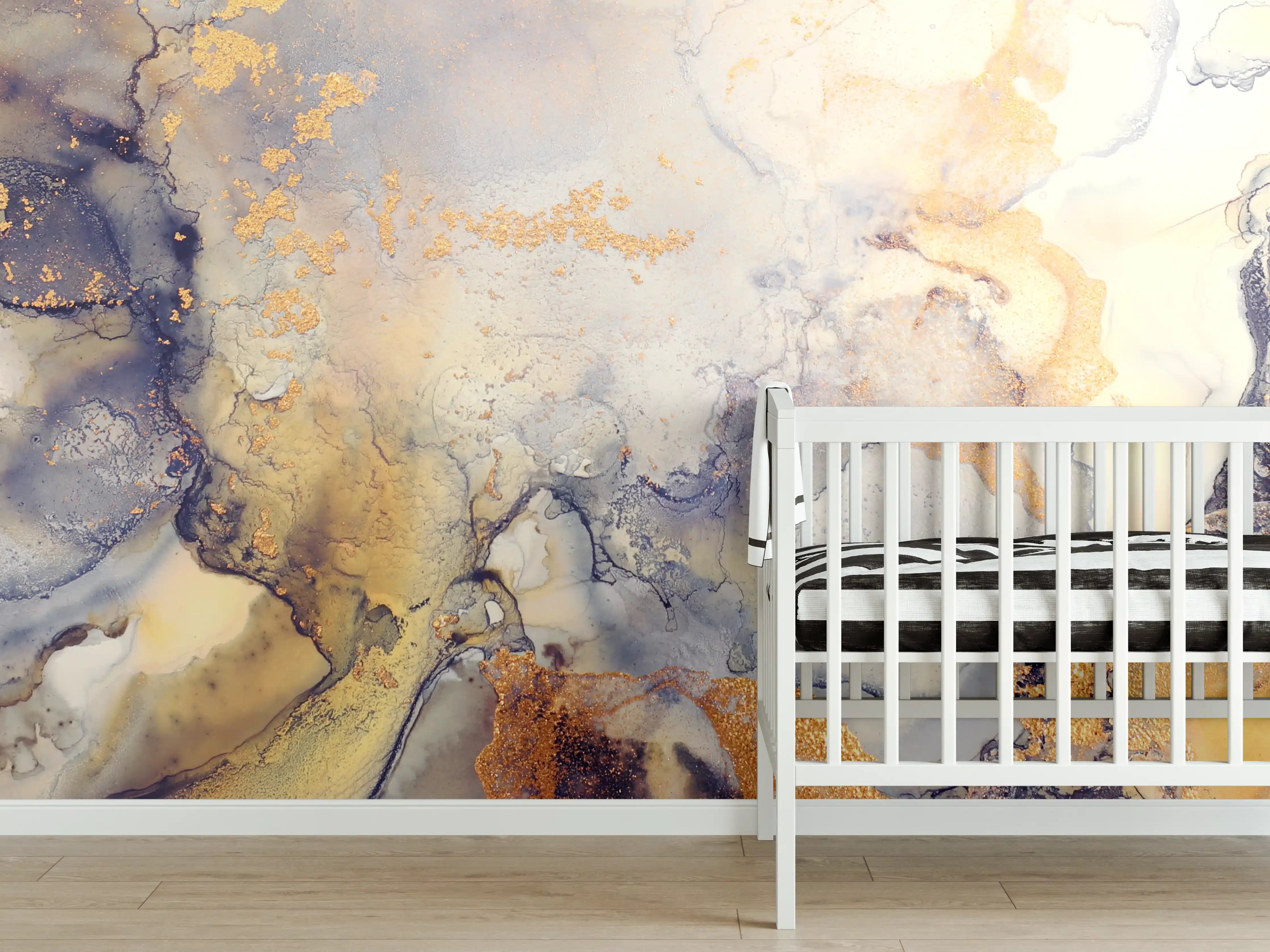 Babyzimmer Wandgestaltung - Abstrakte goldene Flüssigkunstmalerei